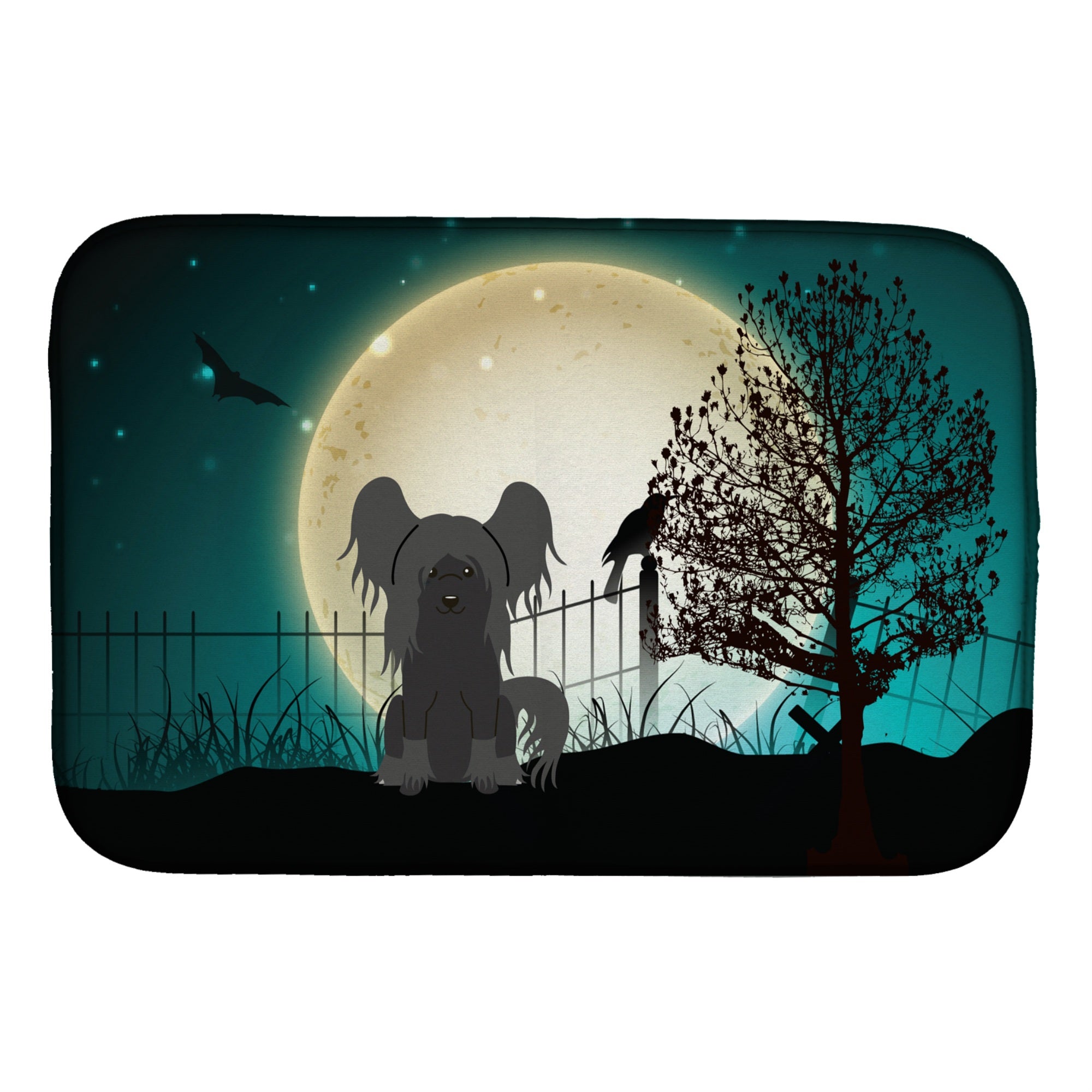 Caroline'S Treasures Halloween Scary Chinese Crested Black Dish Drying Mat, 14 X 21