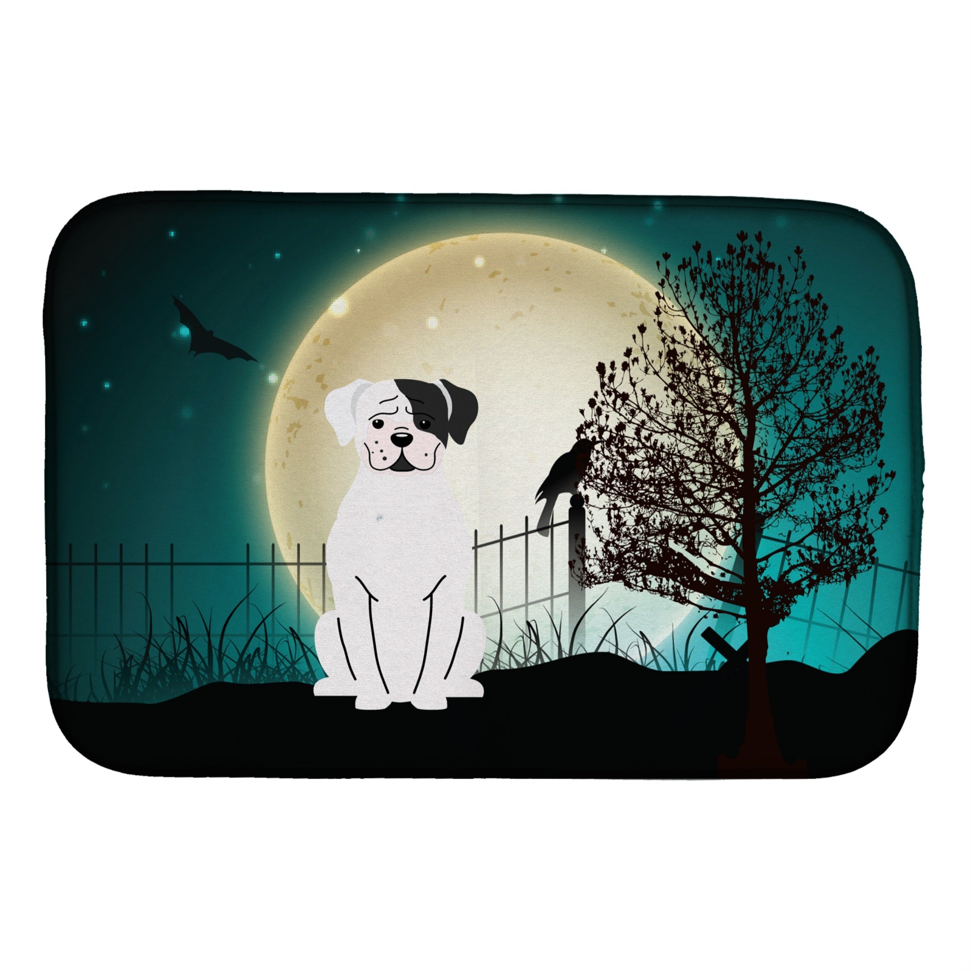 Caroline'S Treasures Halloween Scary White Boxer Cooper Dish Drying Mat, 14 X 21