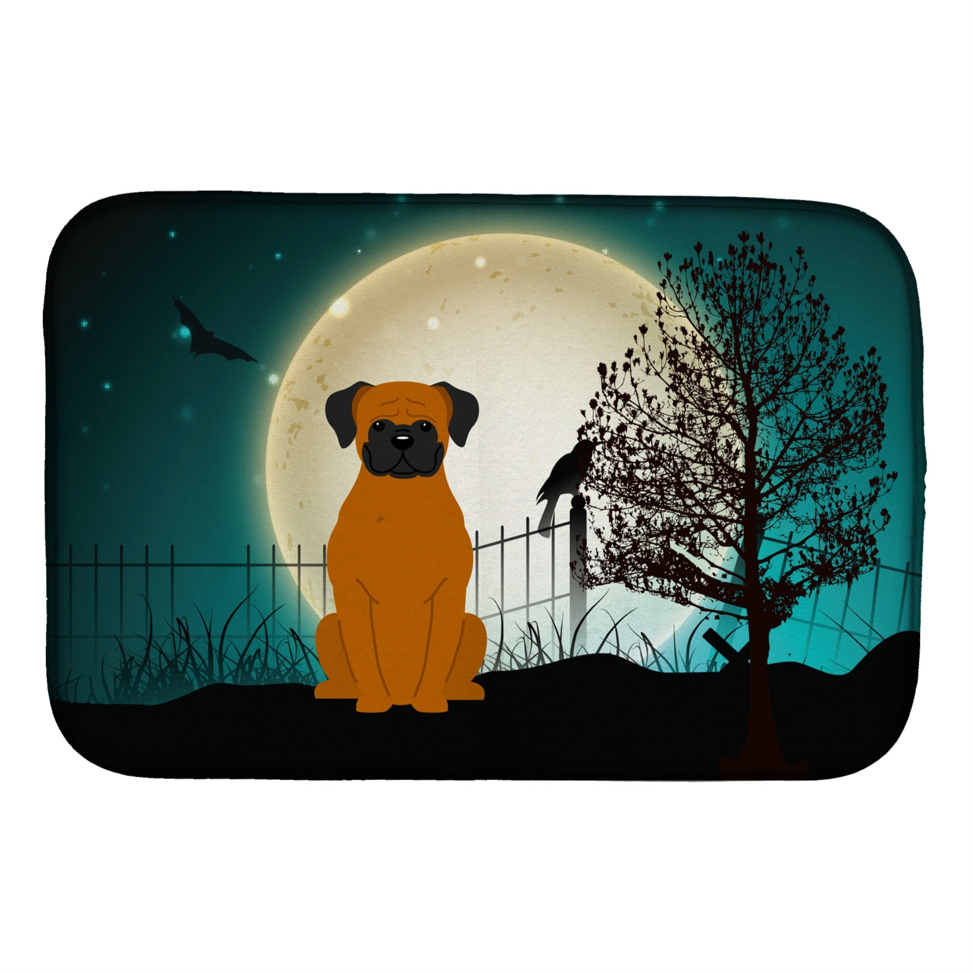 Caroline'S Treasures Halloween Scary Fawn Boxer Dish Drying Mat, 14 X 21