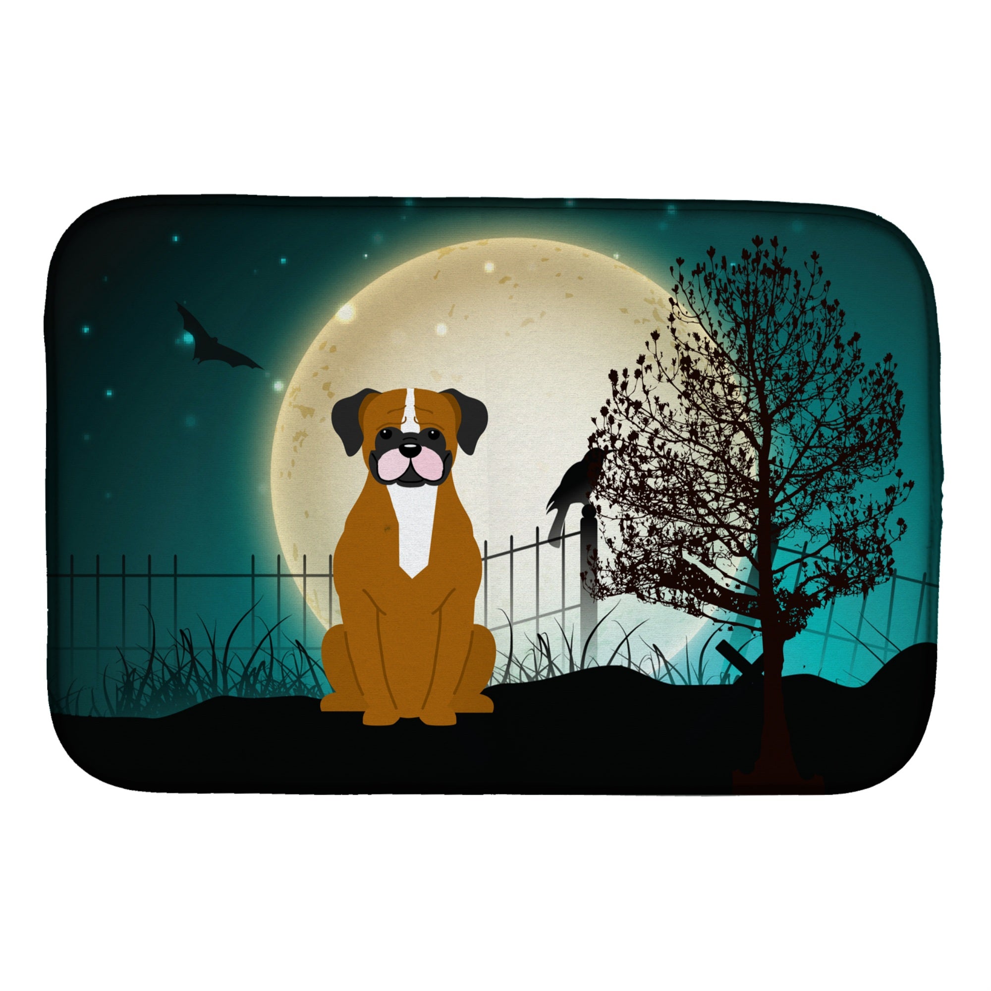 Caroline'S Treasures Halloween Scary Flashy Fawn Boxer Dish Drying Mat, 14 X 21