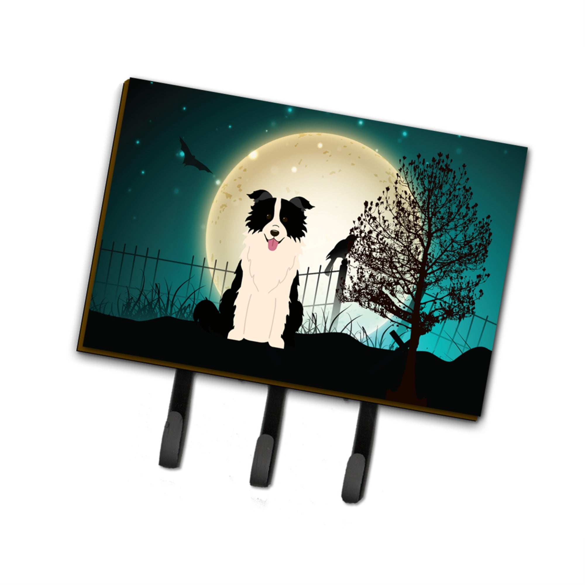 Caroline'S Treasures Halloween Scary Border Collie Black White Leash Or Key Holder Bb2308Th68, Triple