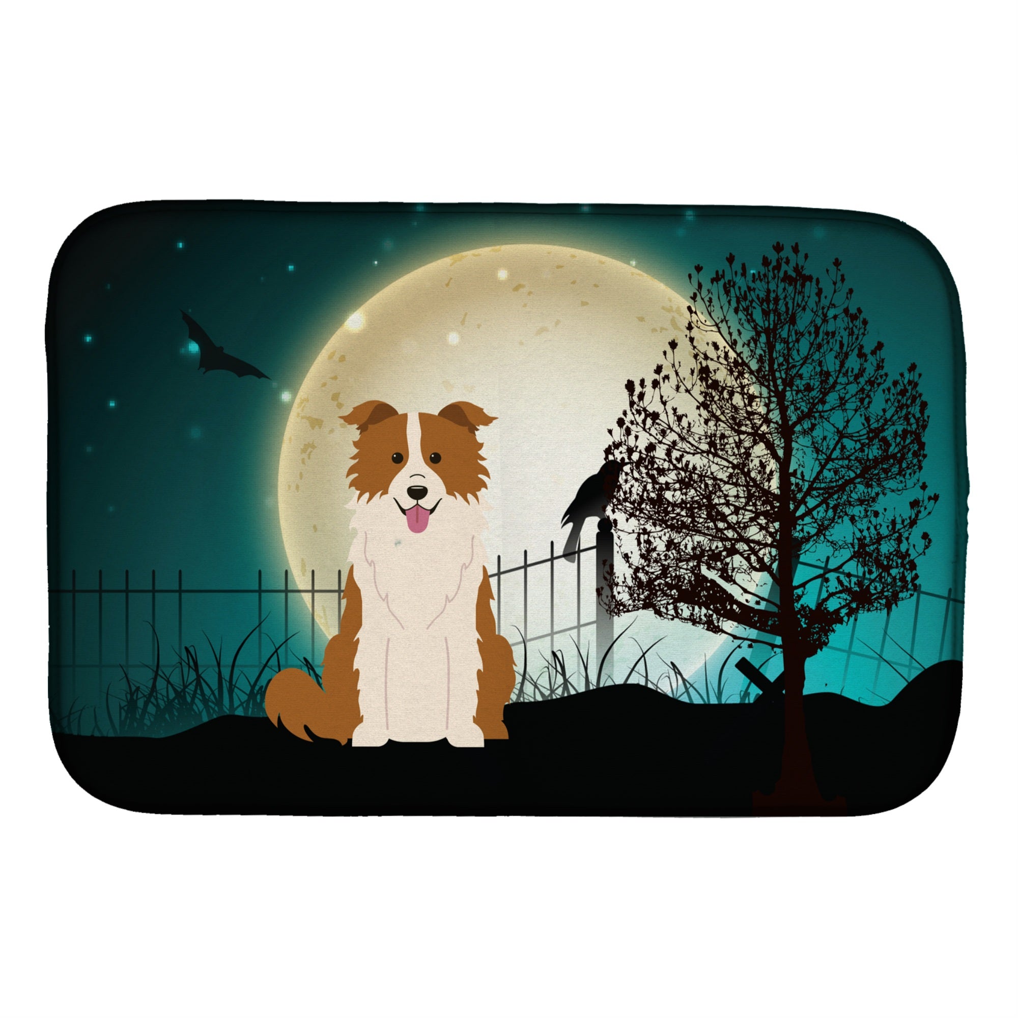 Caroline'S Treasures Halloween Scary Border Collie Red White Dish Drying Mat, 14 X 21