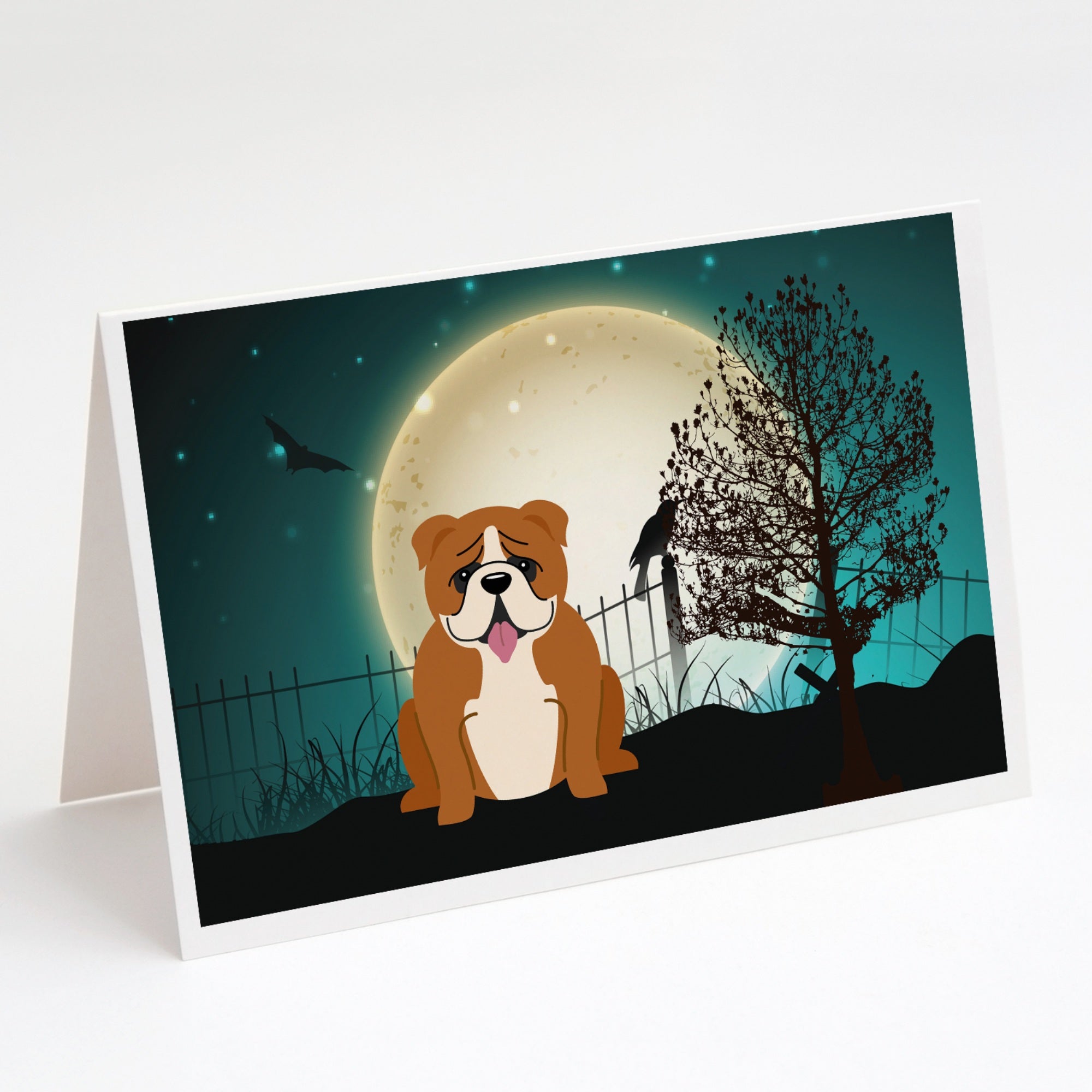 Halloween Scary  English Bulldog Red White Greeting Cards And Envelopes Pack Of 8