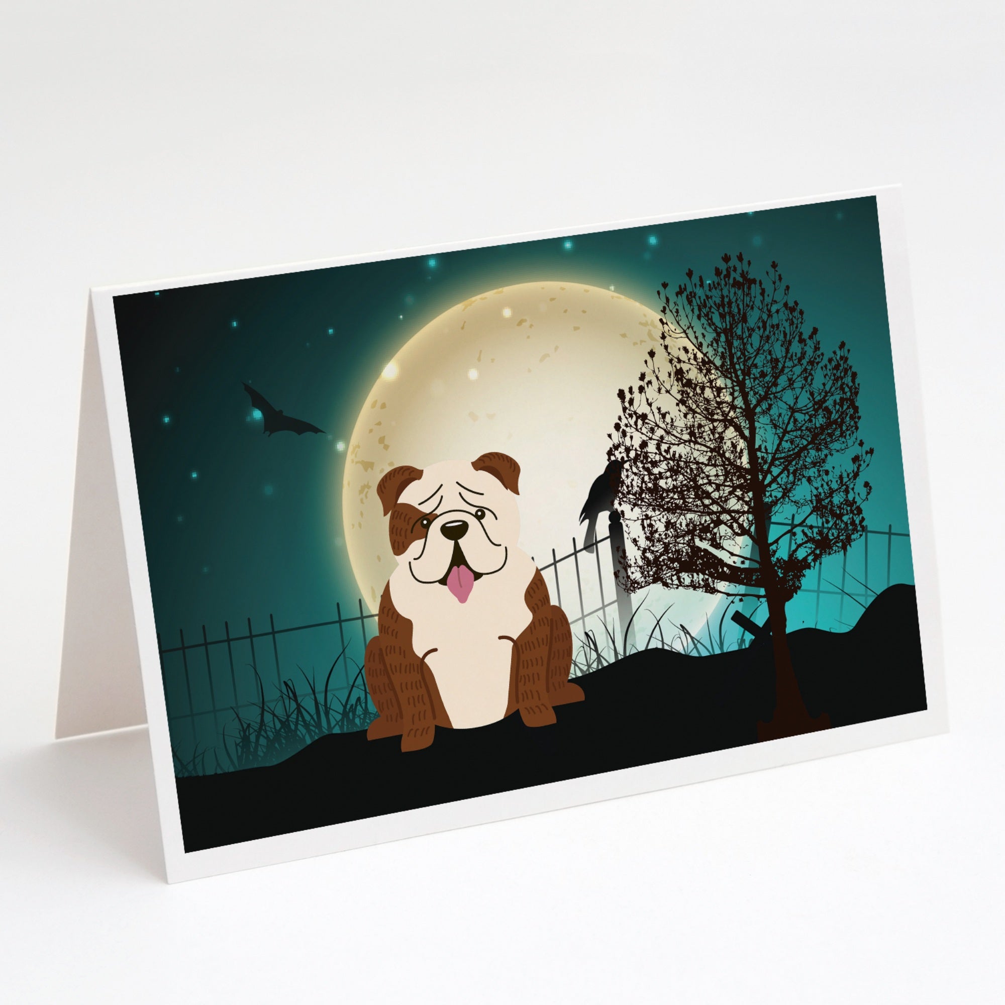 Halloween Scary  English Bulldog Brindle White Greeting Cards And Envelopes Pack Of 8