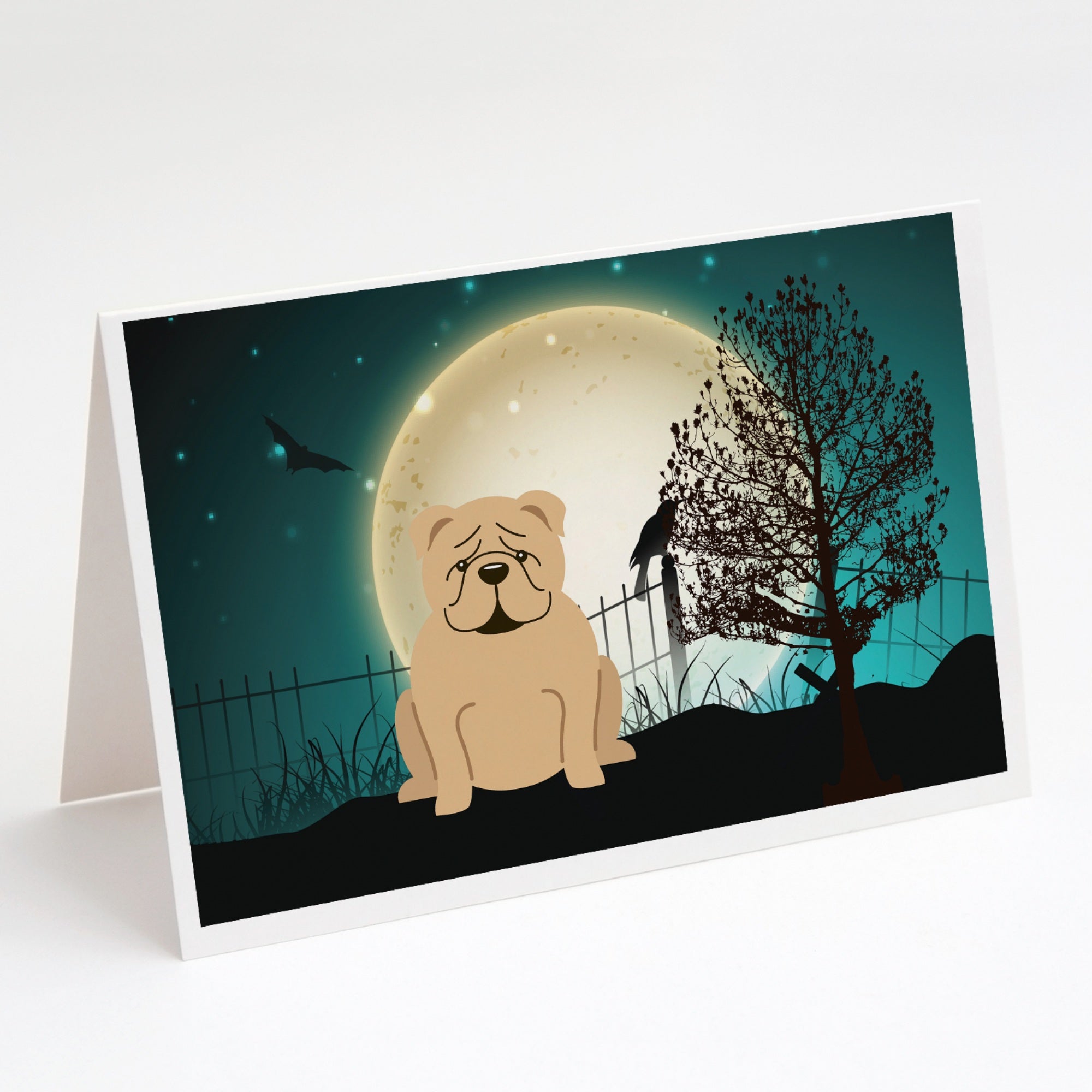 Halloween Scary  English Bulldog Fawn Greeting Cards And Envelopes Pack Of 8