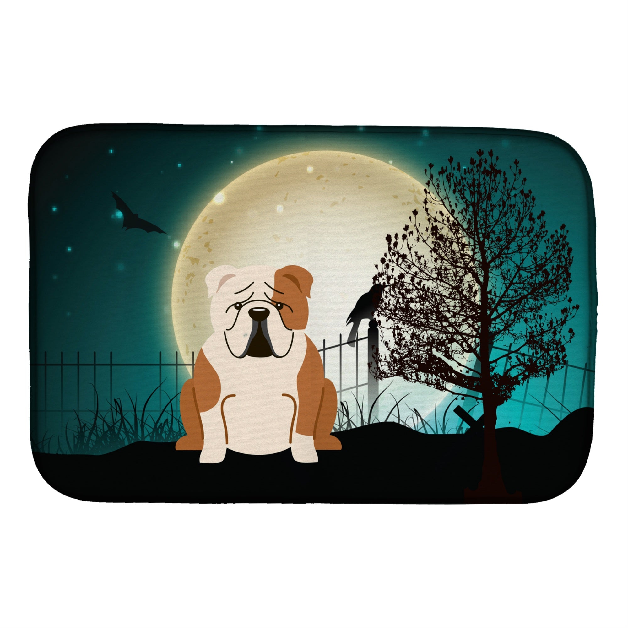 Caroline'S Treasures Halloween Scary English Bulldog Fawn White Dish Drying Mat, 14 X 21