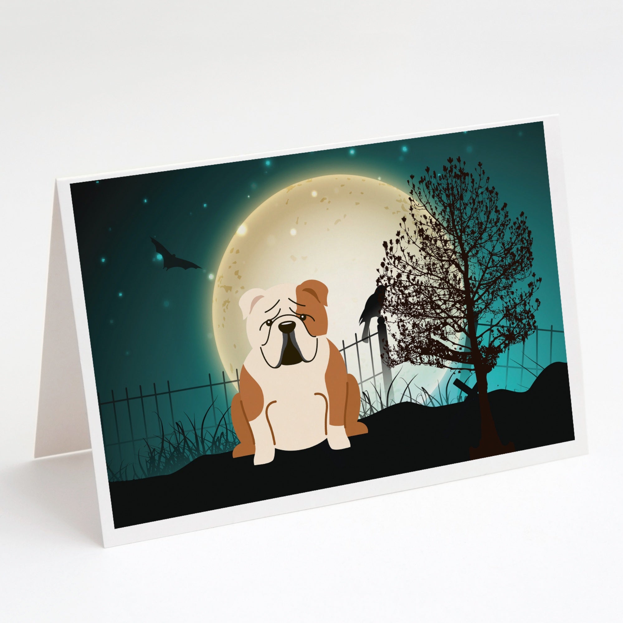 Halloween Scary  English Bulldog Fawn White Greeting Cards And Envelopes Pack Of 8