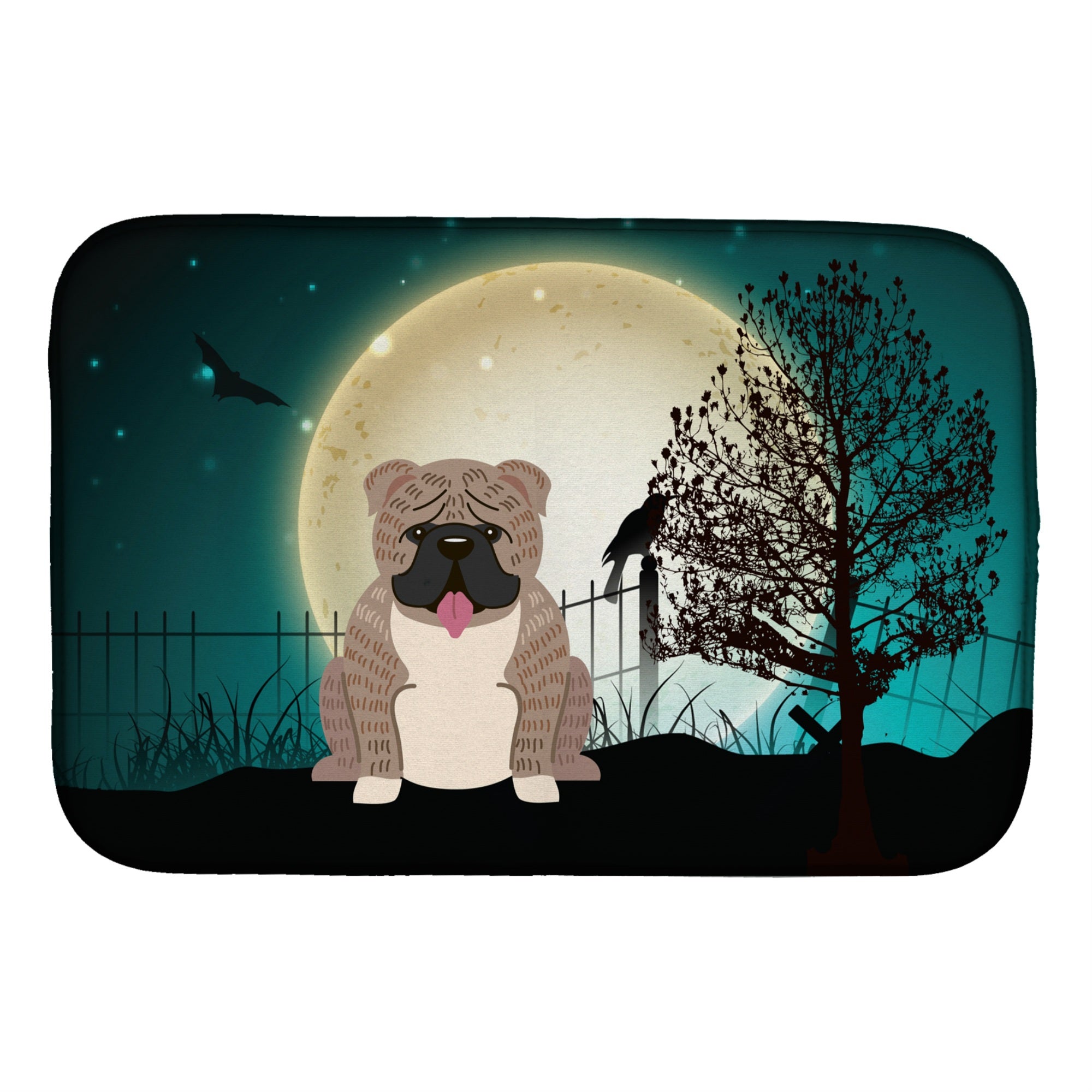 Caroline'S Treasures Halloween Scary English Bulldog Grey Brindle Dish Drying Mat, 14 X 21