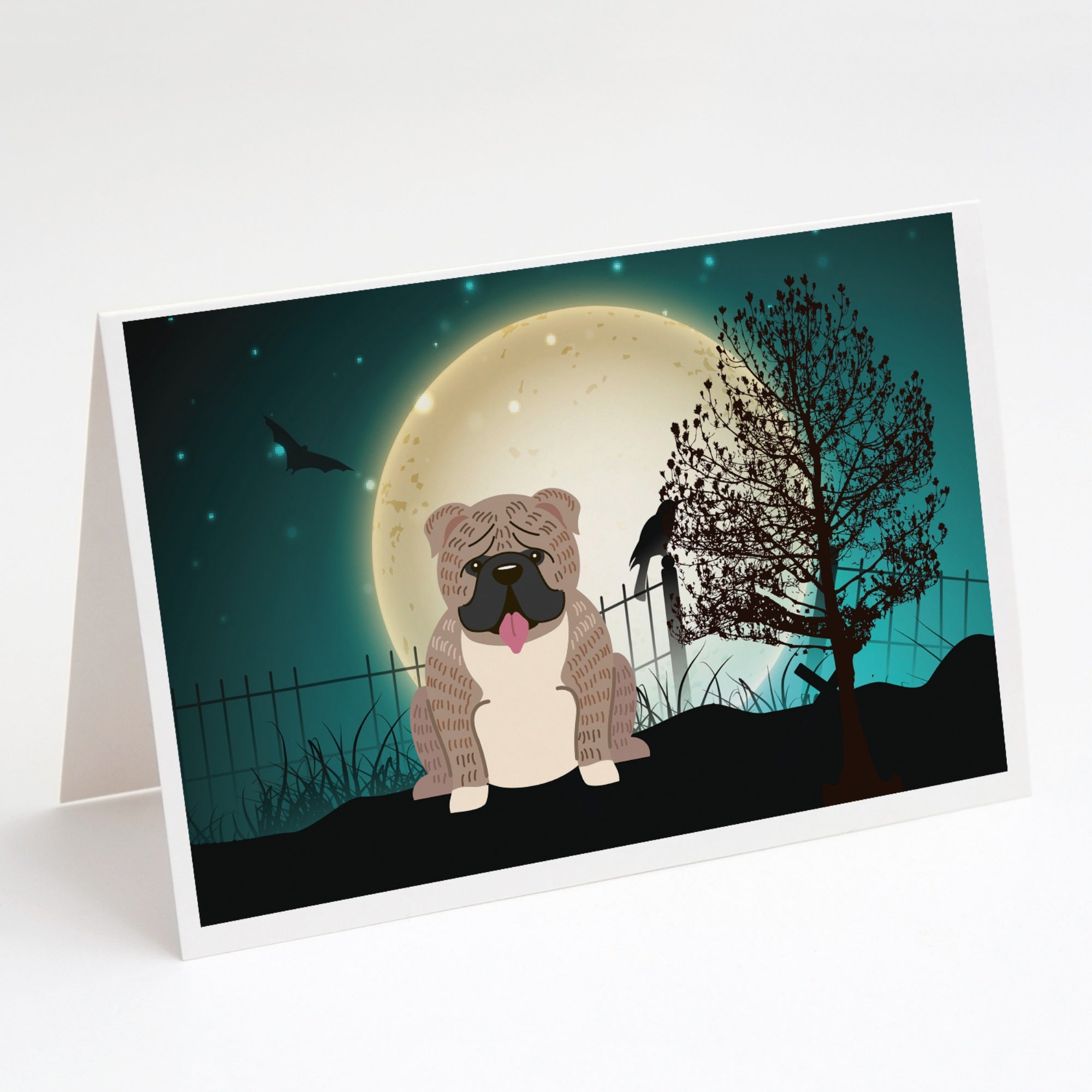 Halloween Scary  English Bulldog Grey Brindle  Greeting Cards And Envelopes Pack Of 8
