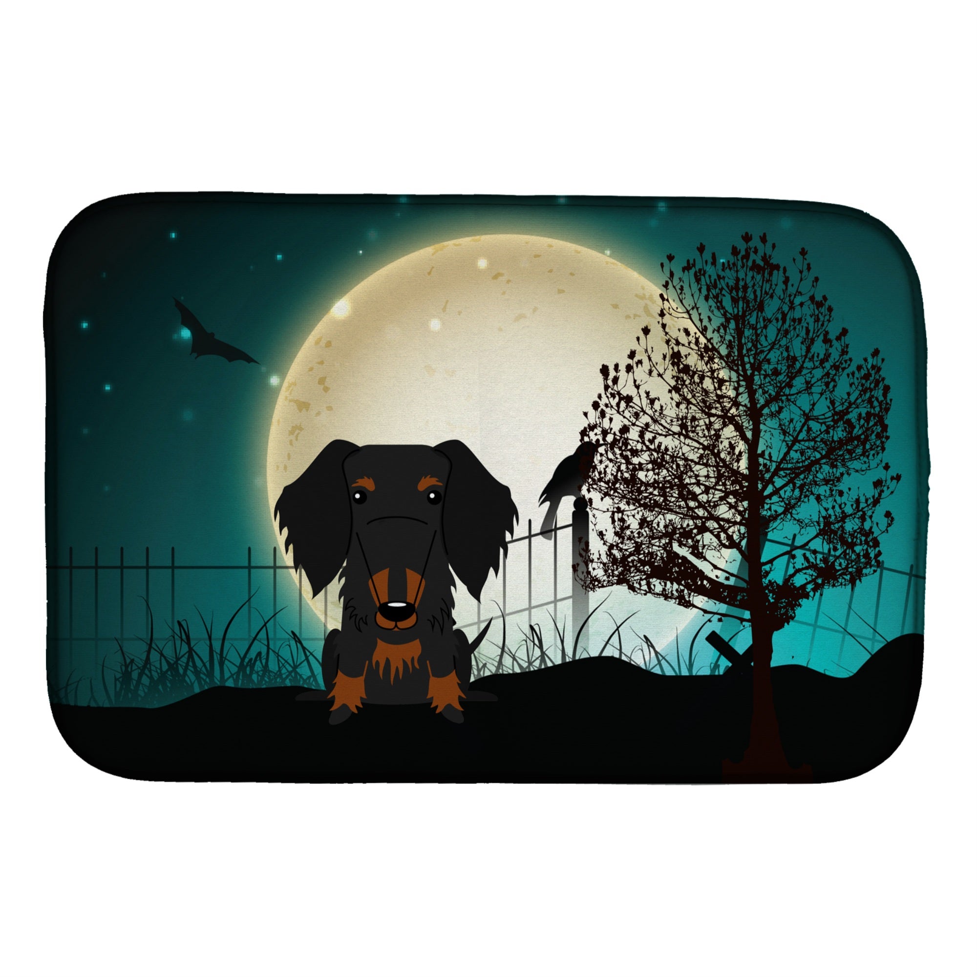 Caroline'S Treasures Halloween Scary Wire Haired Dachshund Dish Drying Mat, 14 X 21