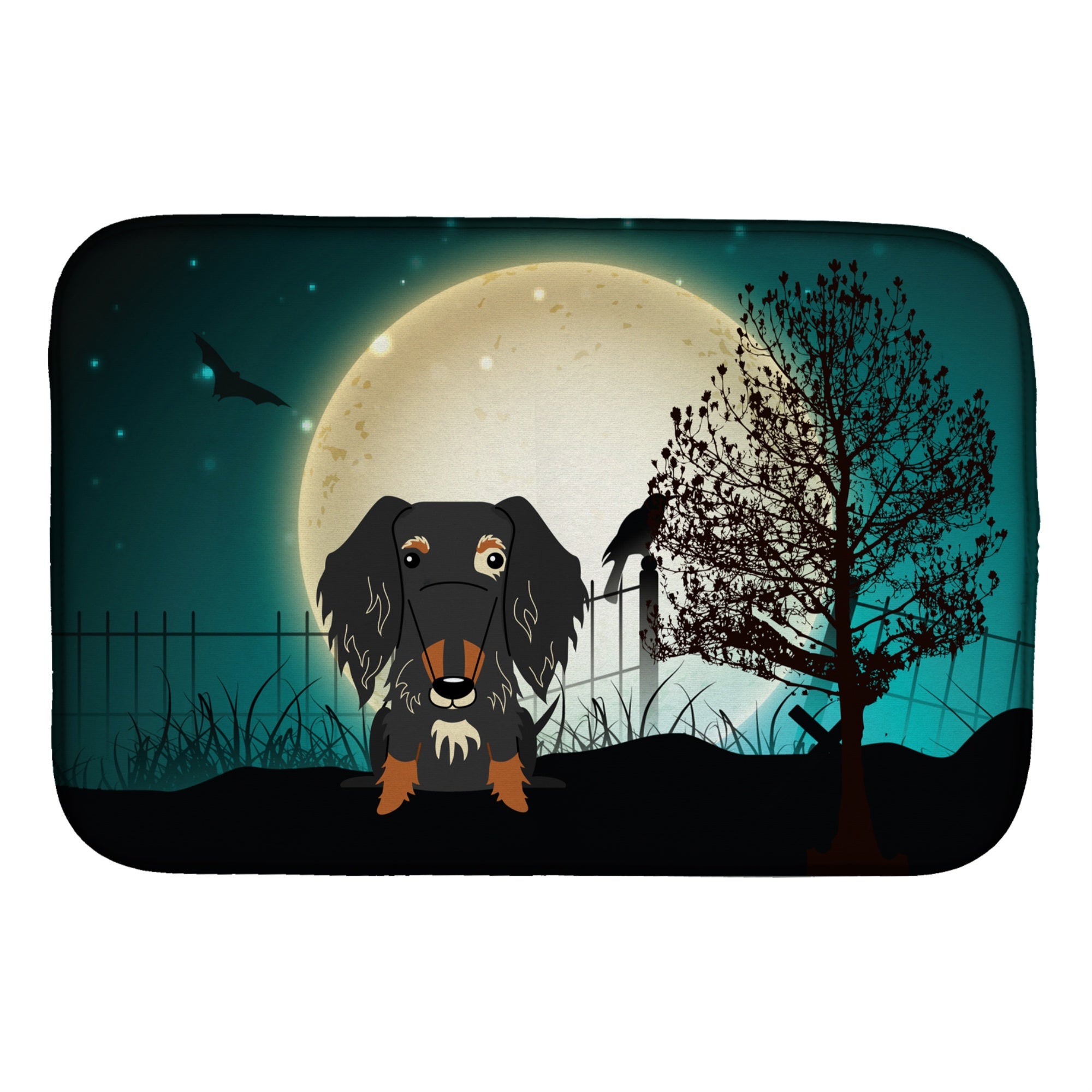 Caroline'S Treasures Halloween Scary Wire Haired Dachshund Dapple Dish Drying Mat, 14 X 21