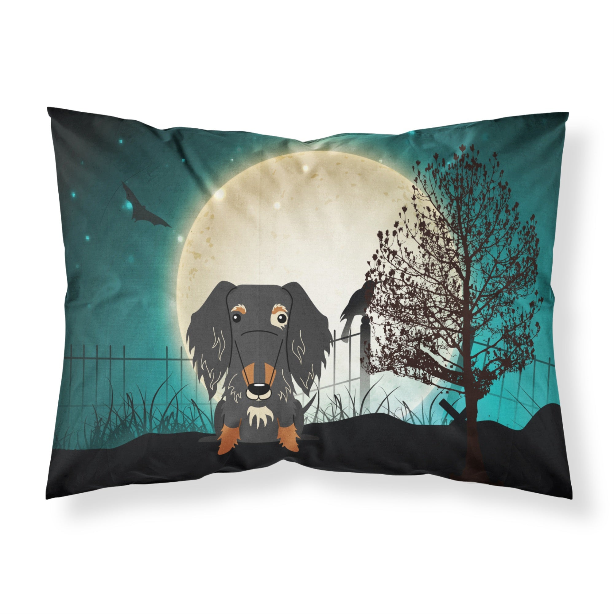 Caroline'S Treasures Halloween Scary Wire Haired Dachshund Dapple Fabric Standard Pillowcase Bb2318Pillowcase, Multicolor