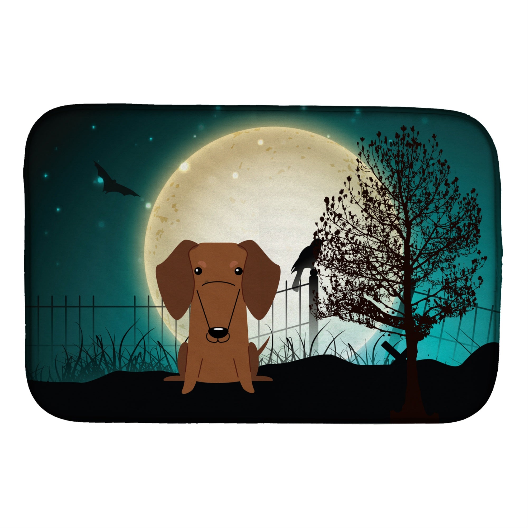 Caroline'S Treasures Halloween Scary Dachshund Red Brown Dish Drying Mat, 14 X 21