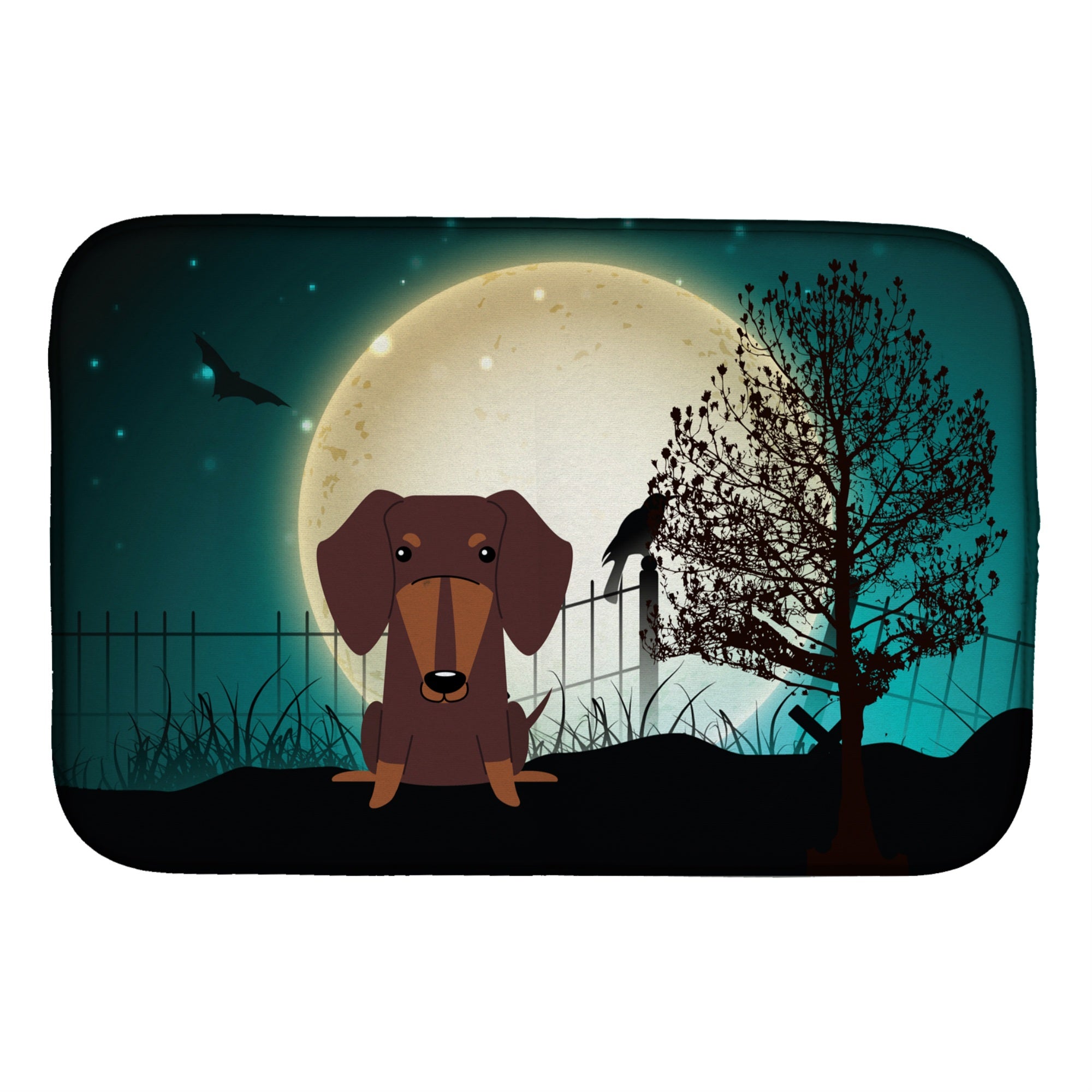 Caroline'S Treasures Halloween Scary Dachshund Chocolate Dish Drying Mat, 14 X 21