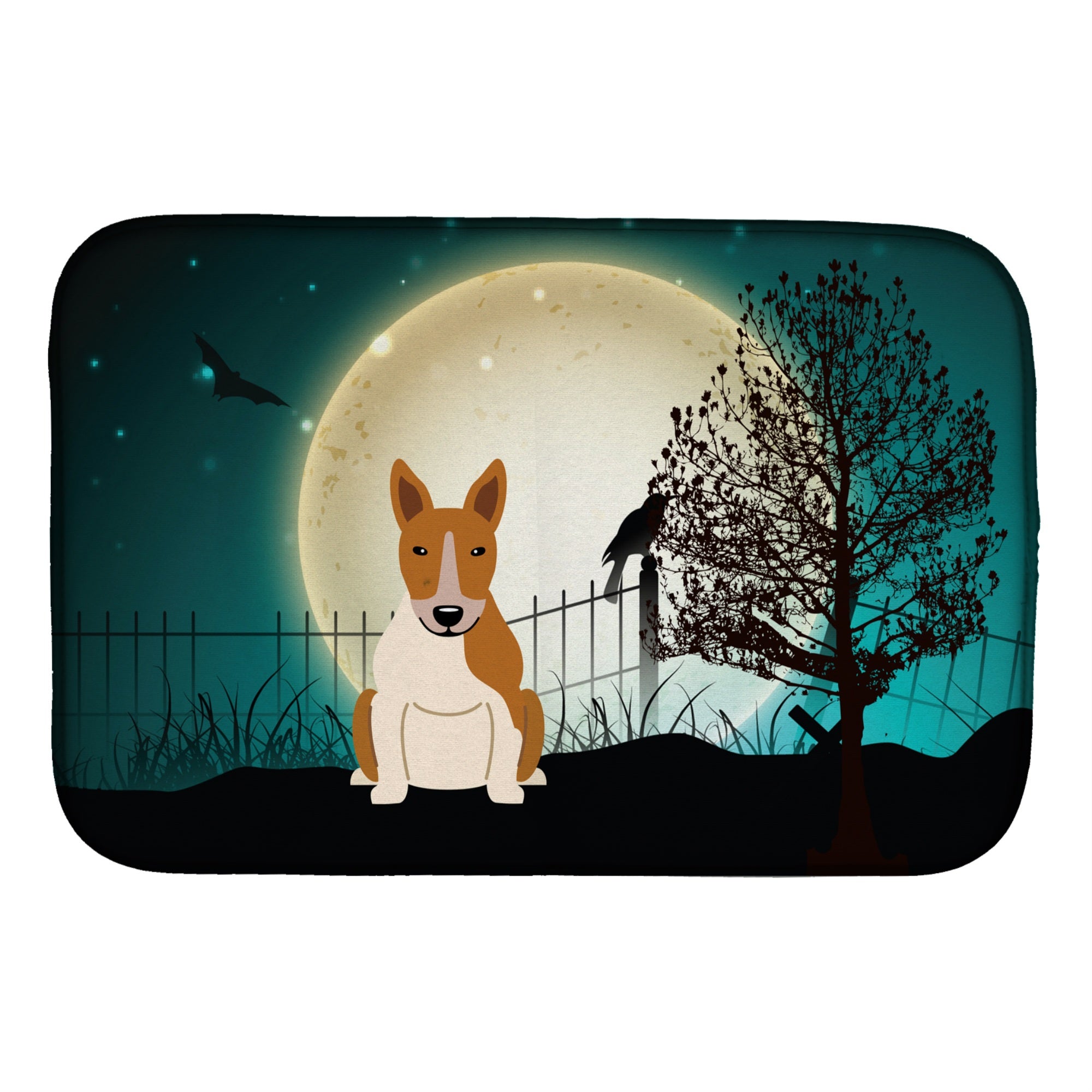 Caroline'S Treasures Halloween Scary Bull Terrier Red White Dish Drying Mat, 14 X 21