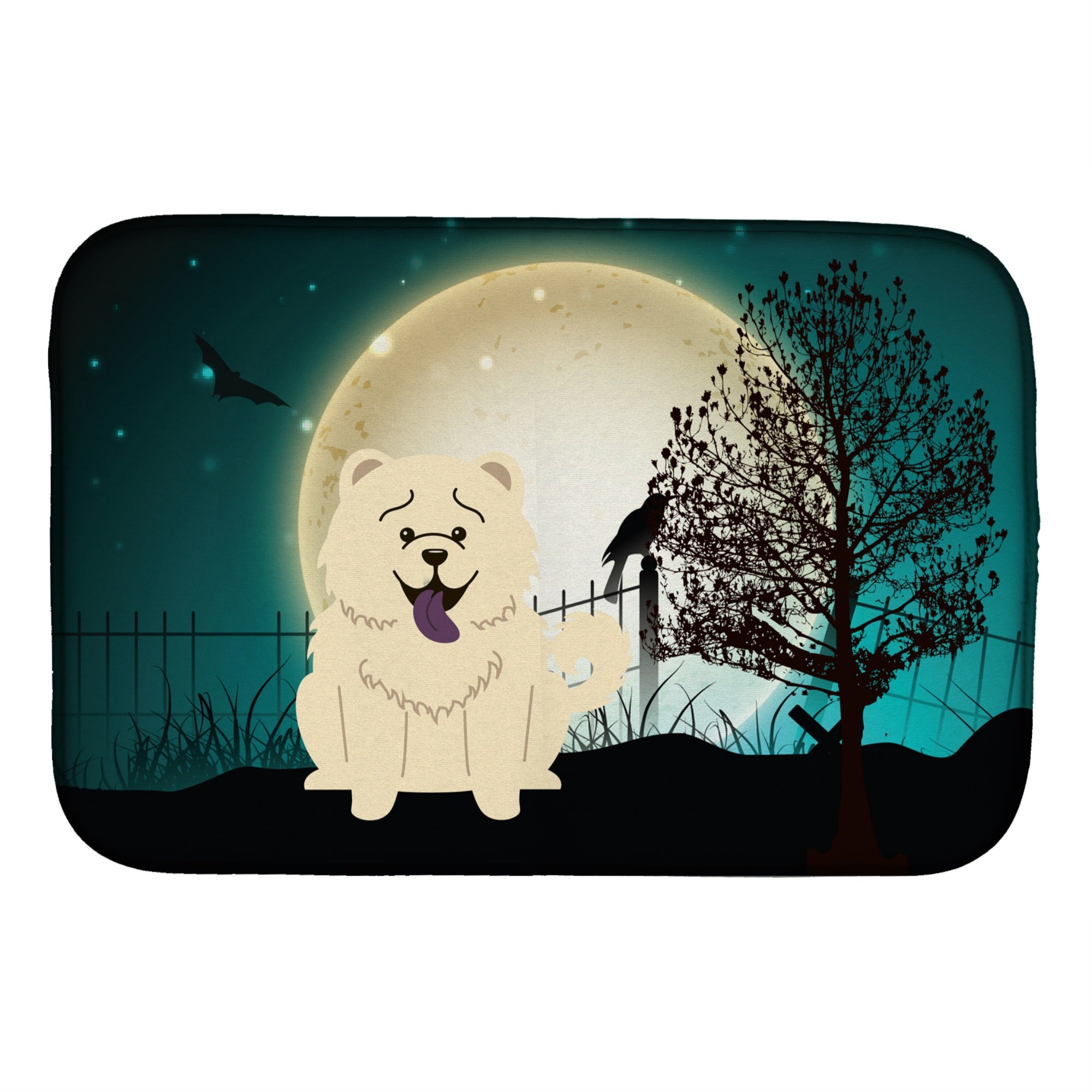 Caroline'S Treasures Halloween Scary Chow White Dish Drying Mat, 14 X 21