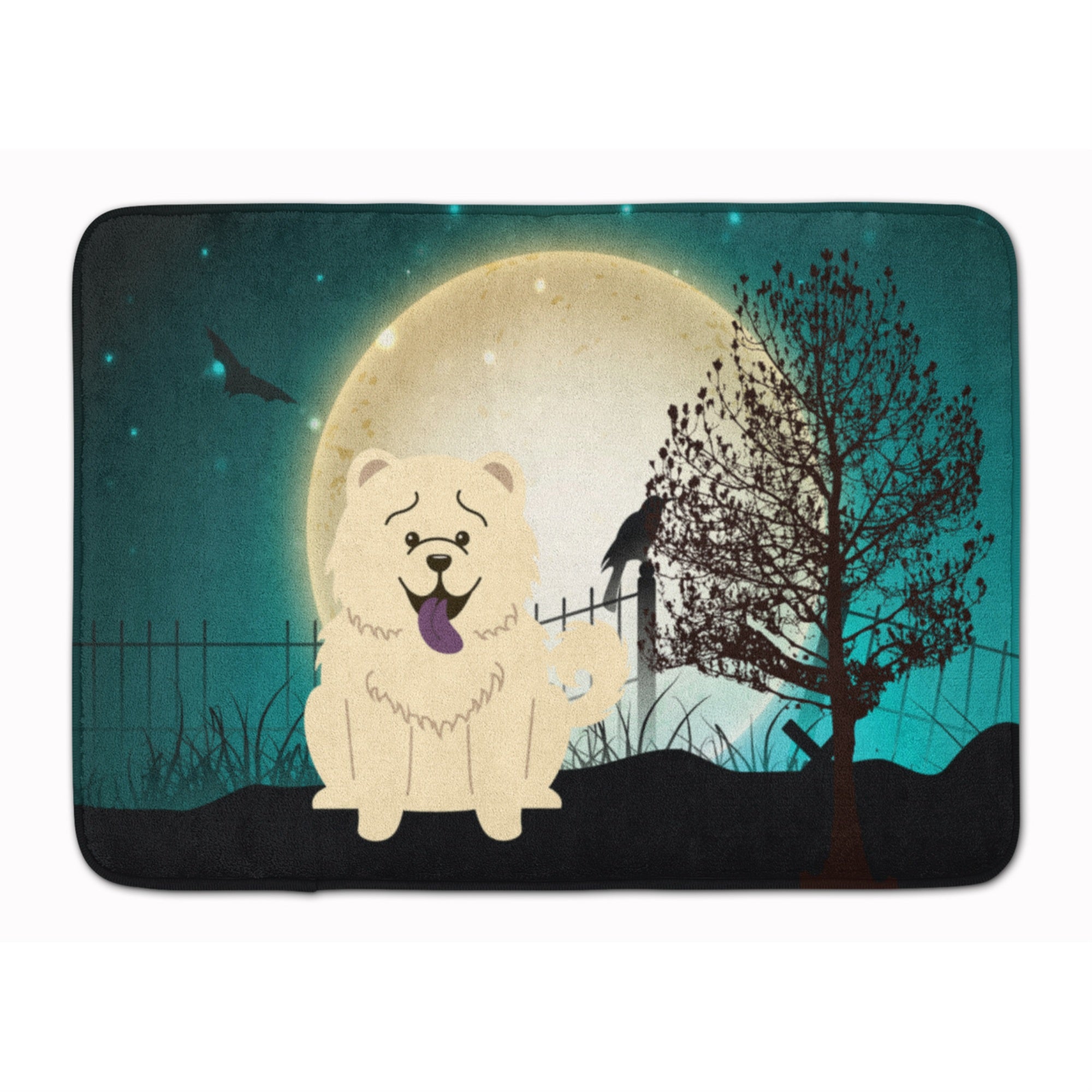 Caroline'S Treasures Halloween Scary Chow White Floor Mat, 19 X 27, Multicolor