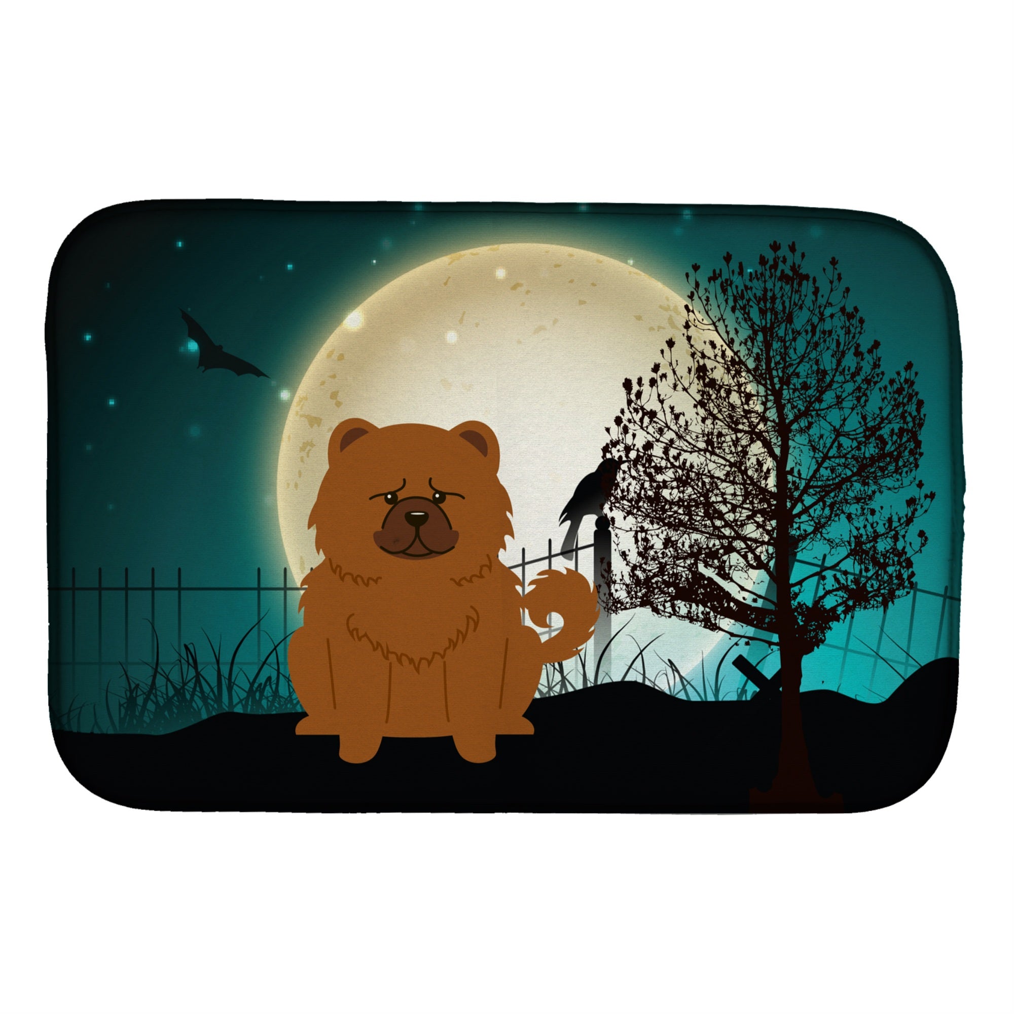 Caroline'S Treasures Halloween Scary Chow Red Dish Drying Mat, 14 X 21