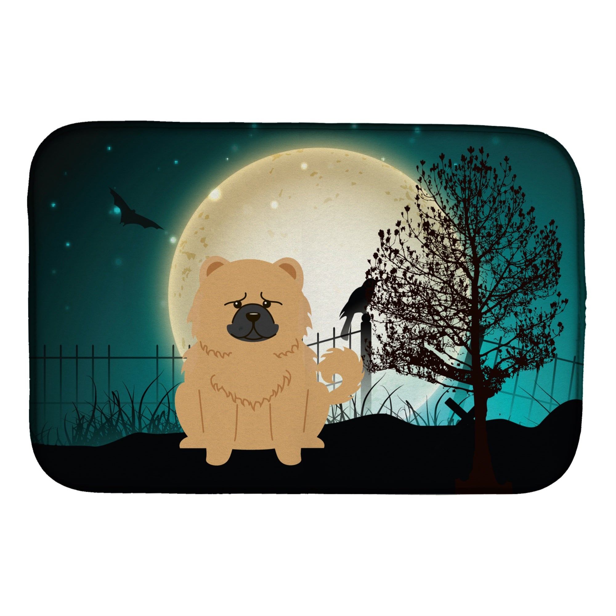 Caroline'S Treasures Halloween Scary Chow Cream Dish Drying Mat, 14 X 21
