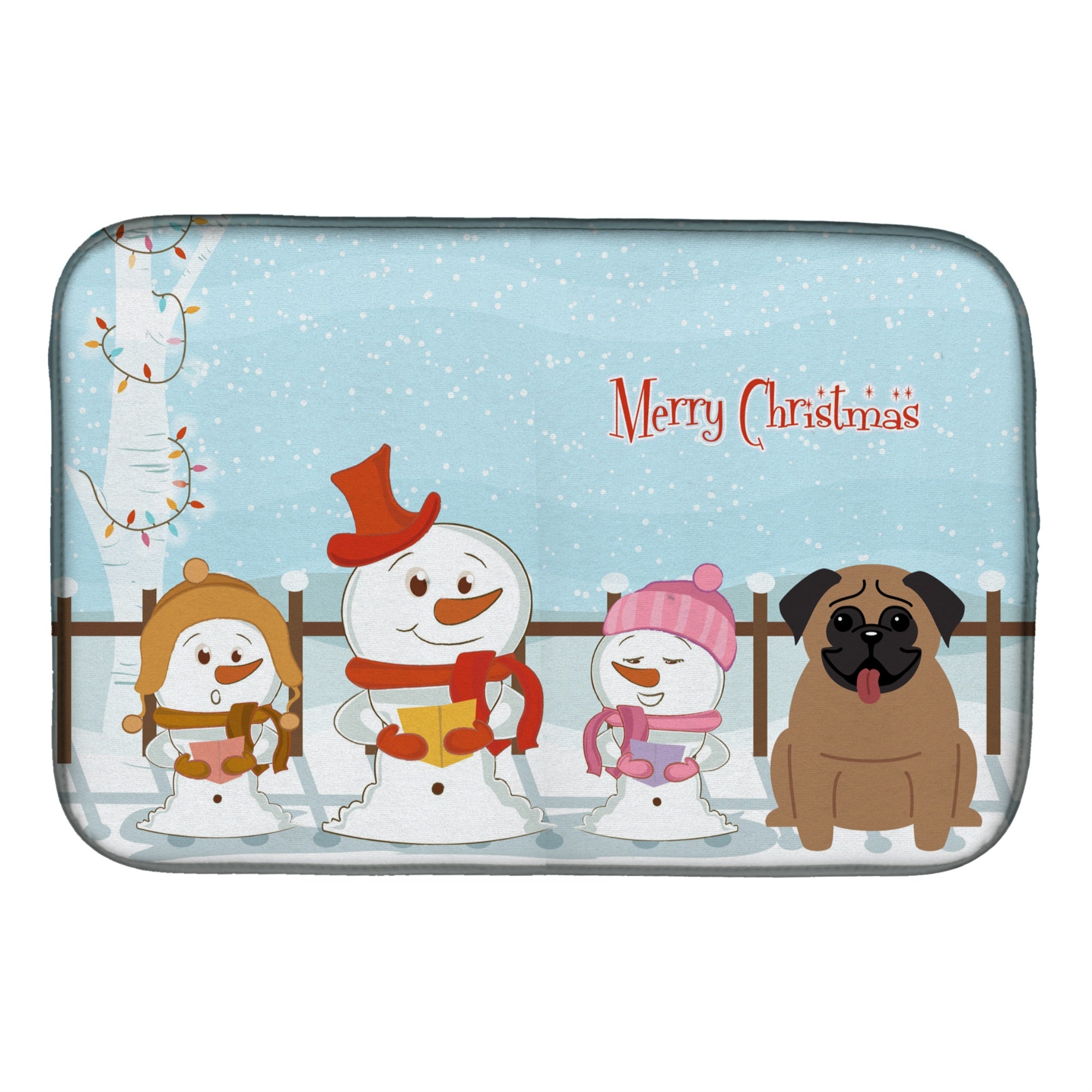 Caroline'S Treasures Merry Christmas Carolers Pug Brown Dish Drying Mat, 14 X 21