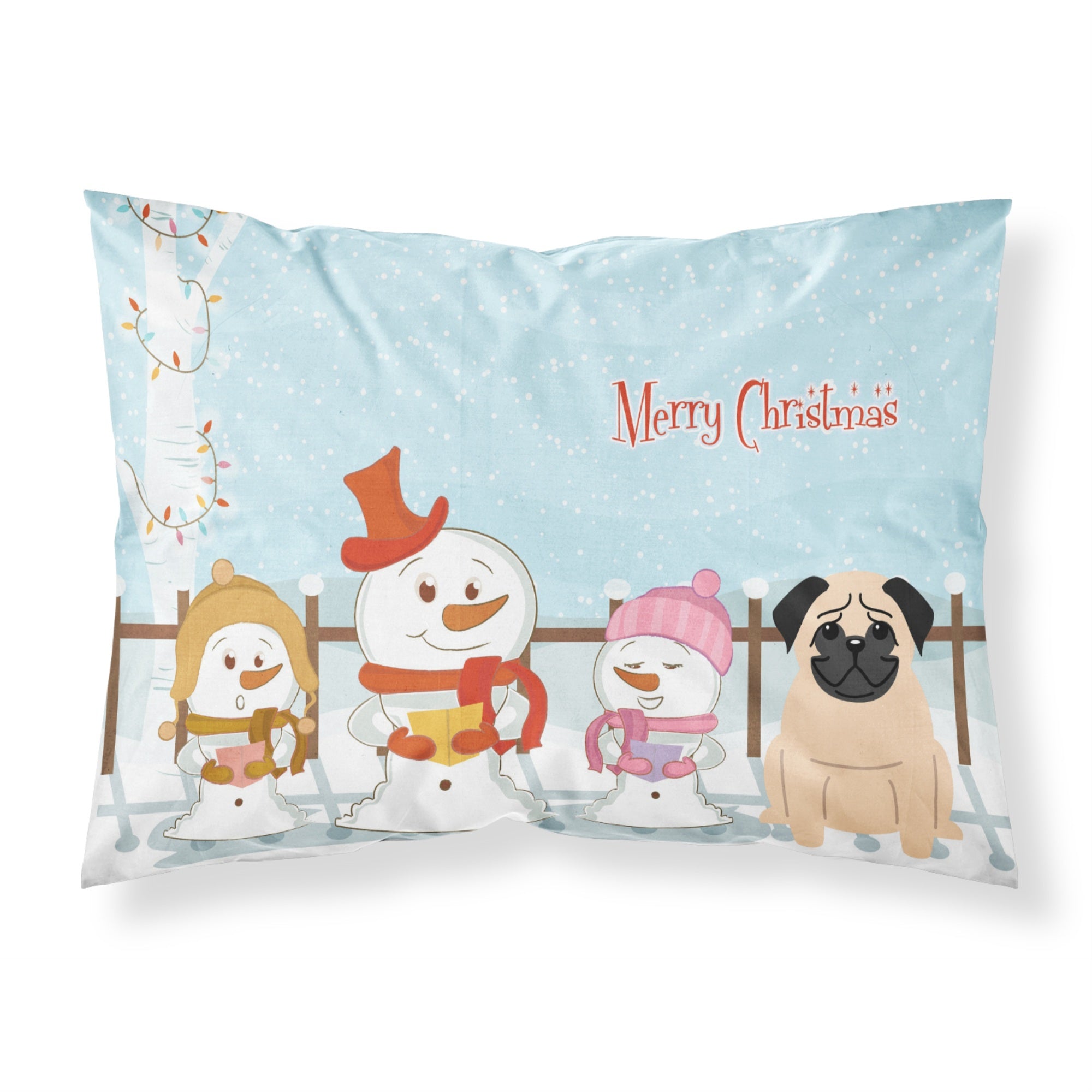 Caroline'S Treasures Merry Christmas Carolers Pug Fawn Fabric Standard Pillowcase Bb2339Pillowcase, Multicolor