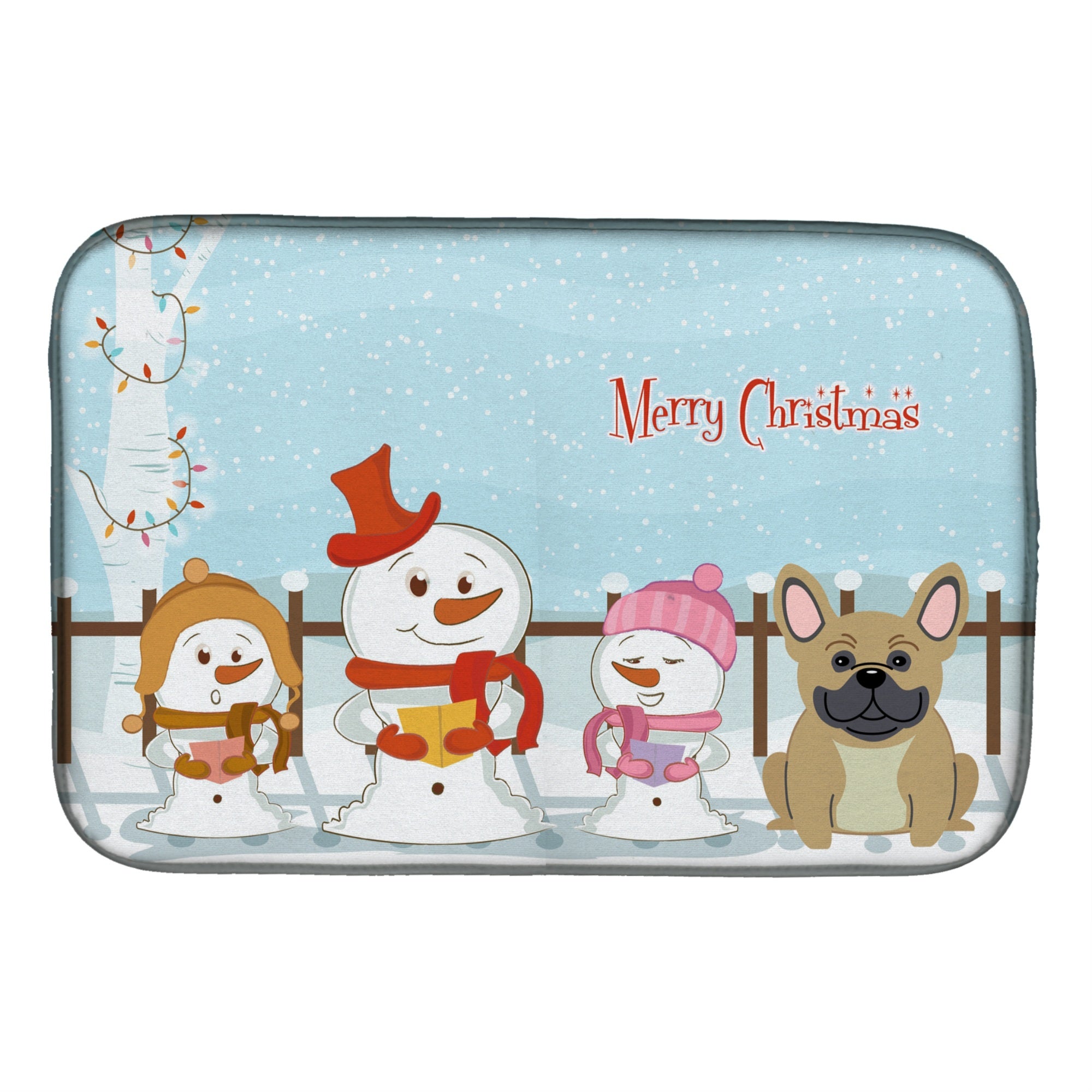 Caroline'S Treasures Merry Christmas Carolers French Bulldog Cream Dish Drying Mat, 14 X 21