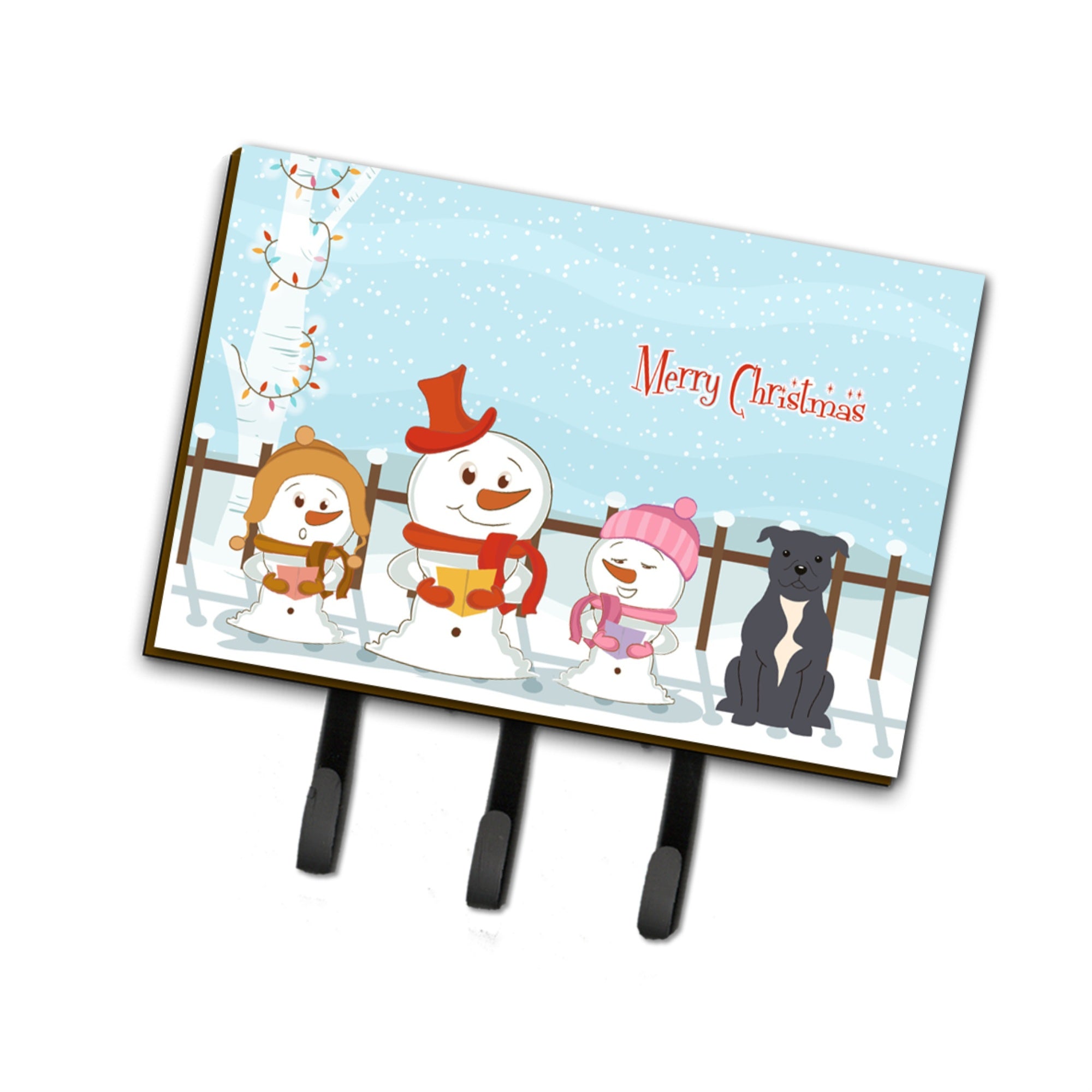 Caroline'S Treasures Merry Christmas Carolers Staffordshire Bull Terrier Blue Leash Or Key Holder Bb2377Th68, Triple, Multicol