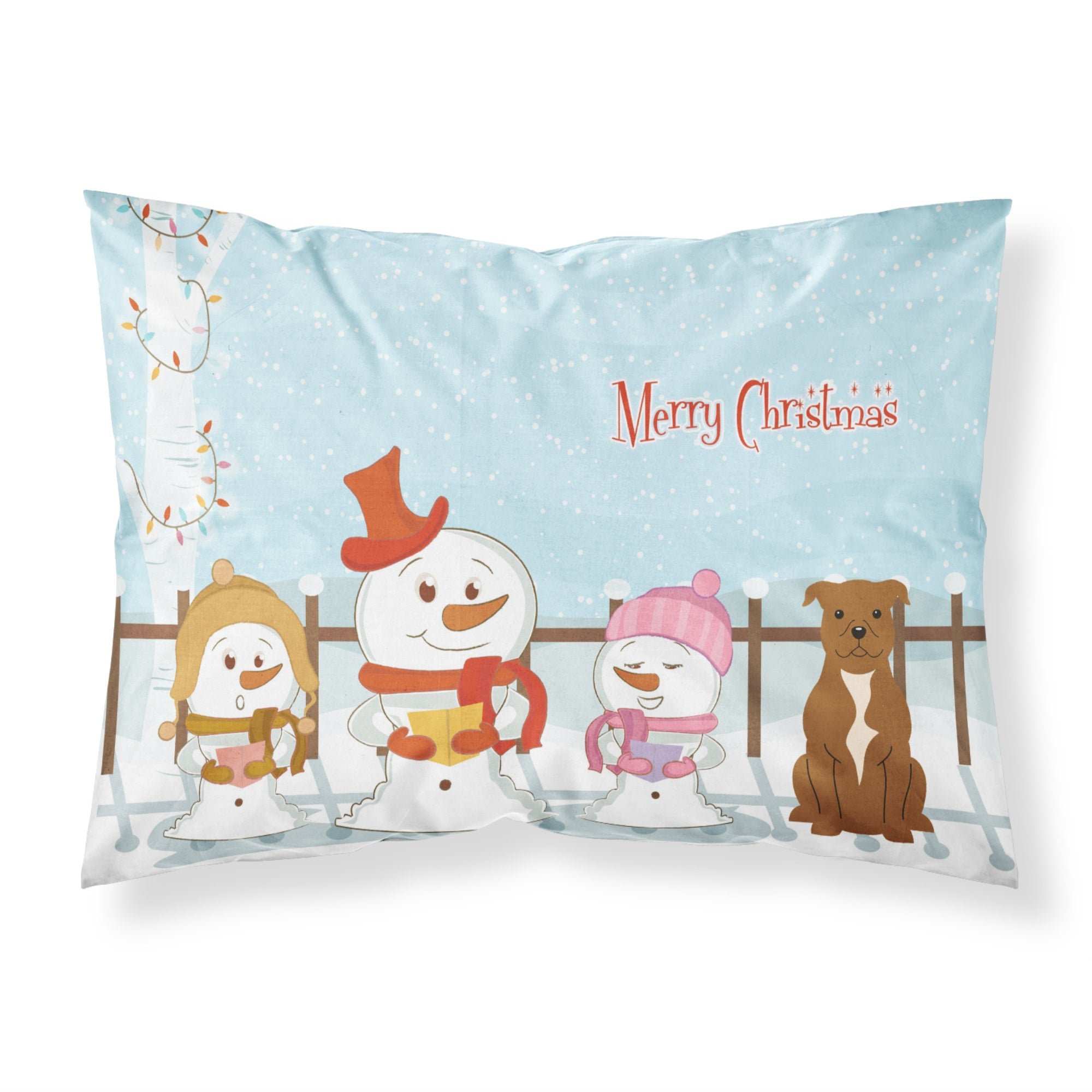 Caroline'S Treasures Merry Christmas Carolers Staffordshire Bull Terrier Brown Fabric Standard Pillowcase Bb2378Pillowcase, Mu