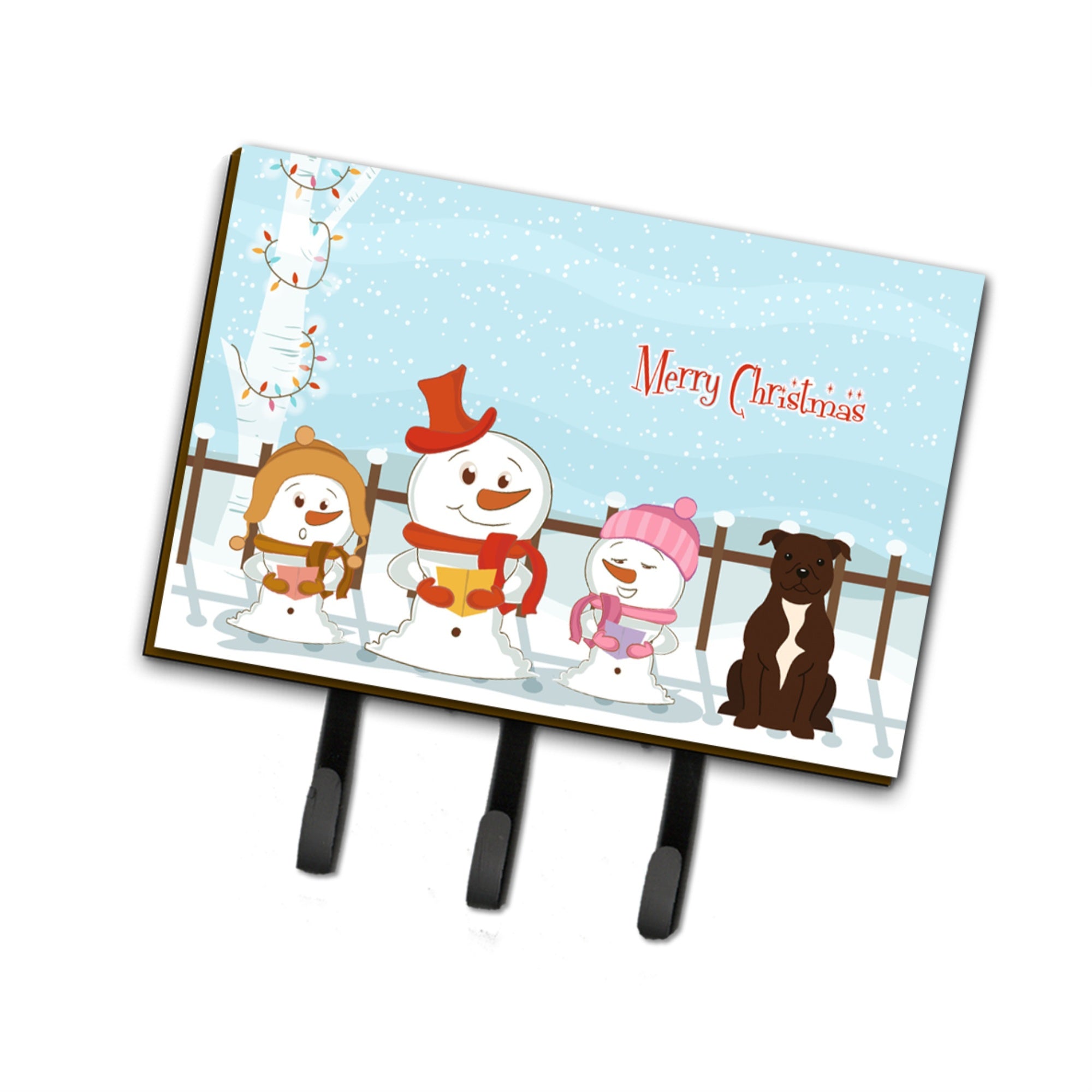 Caroline'S Treasures Christmas Carolers Merry Staffordshire Bull Terrier Chocolate Leash Or Key Holder Bb2379Th68, Triple