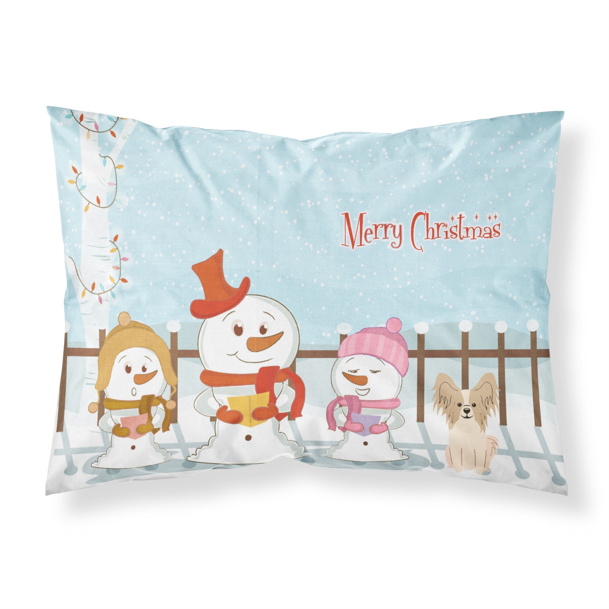 Caroline'S Treasures Merry Christmas Carolers Papillon Sable White Fabric Standard Pillowcase Bb2408Pillowcase, Multicolor