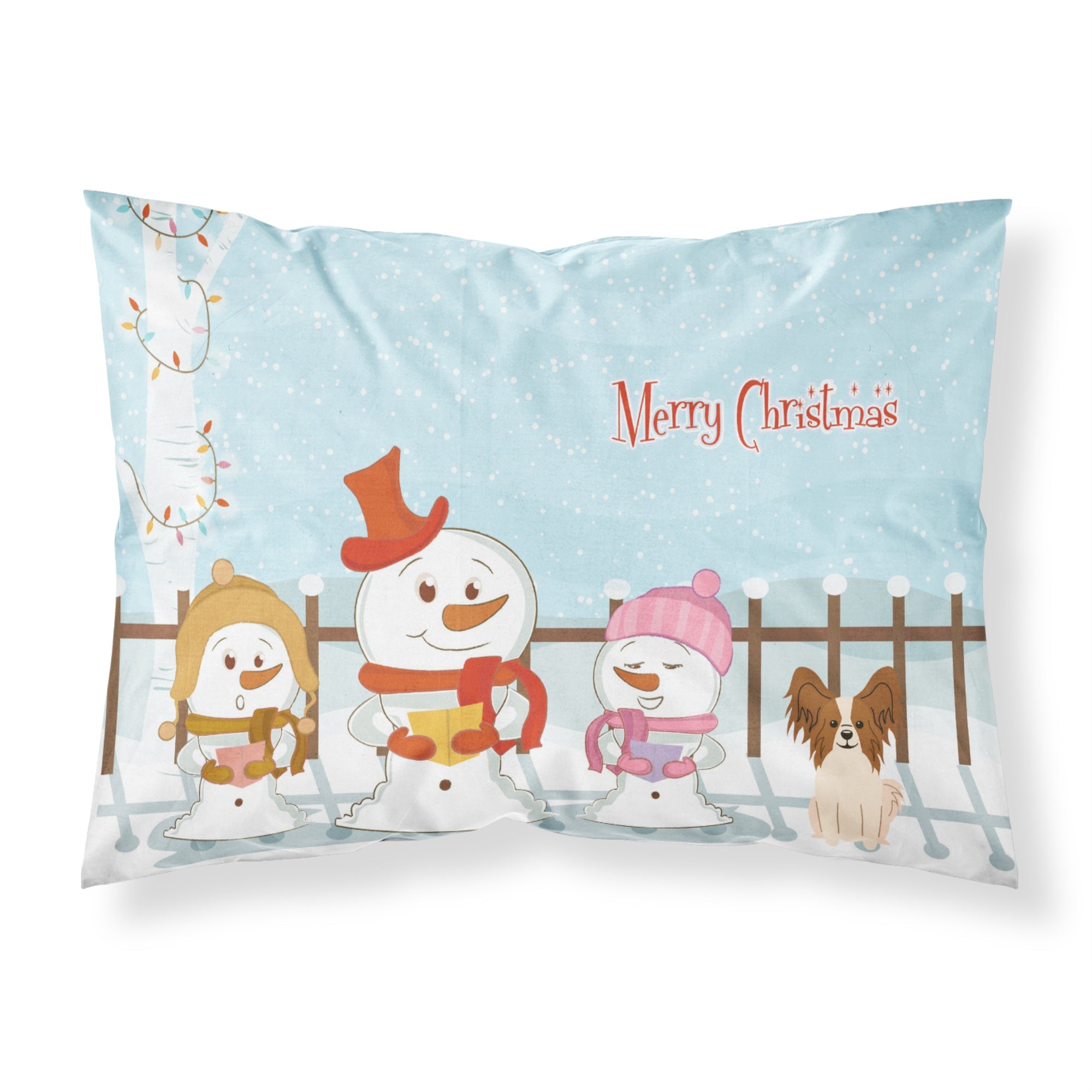 Caroline'S Treasures Merry Christmas Carolers Papillon Red White Fabric Standard Pillowcase Bb2409Pillowcase, Multicolor