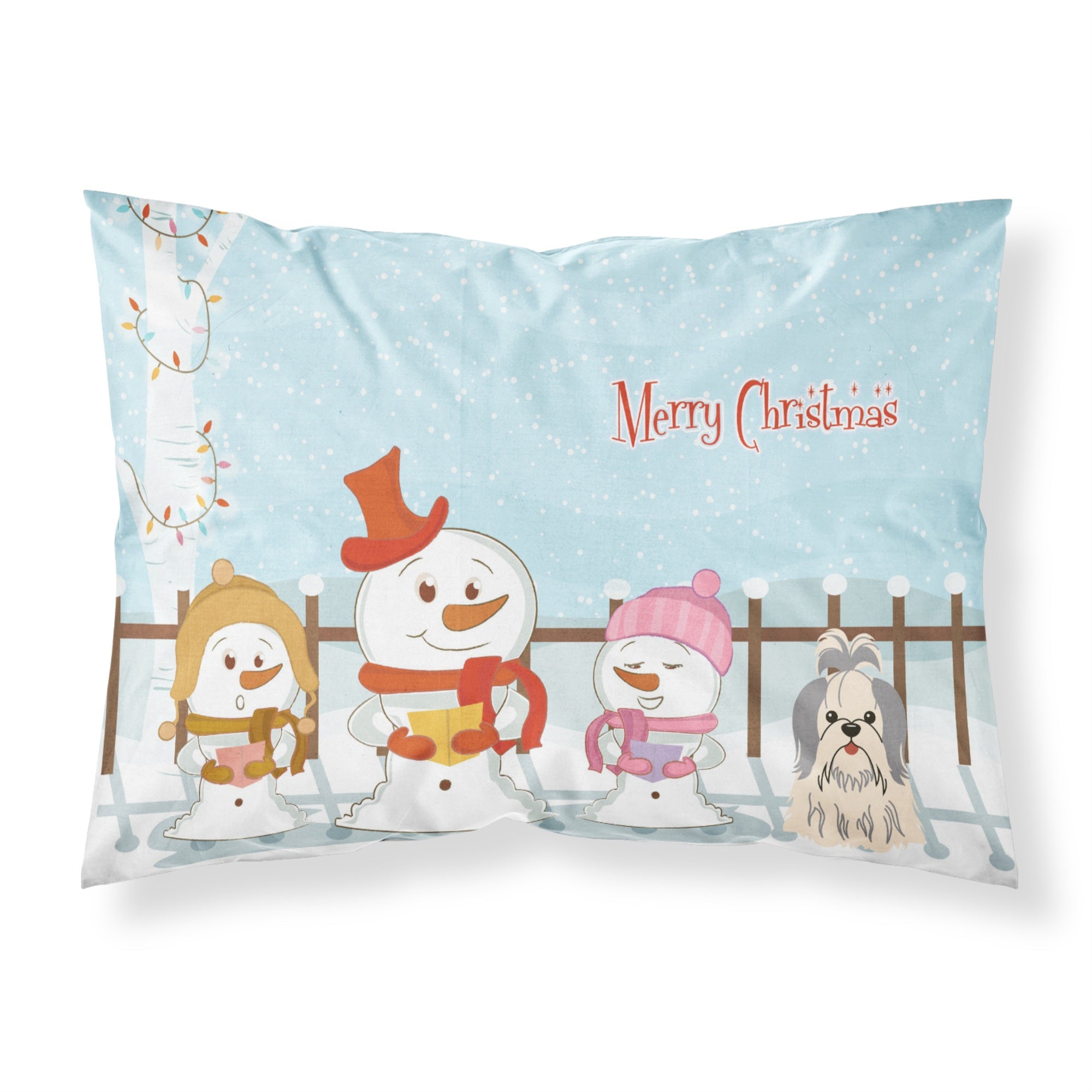 Caroline'S Treasures Merry Christmas Carolers Shih Tzu Silver White Fabric Standard Pillowcase Bb2416Pillowcase, Multicolor