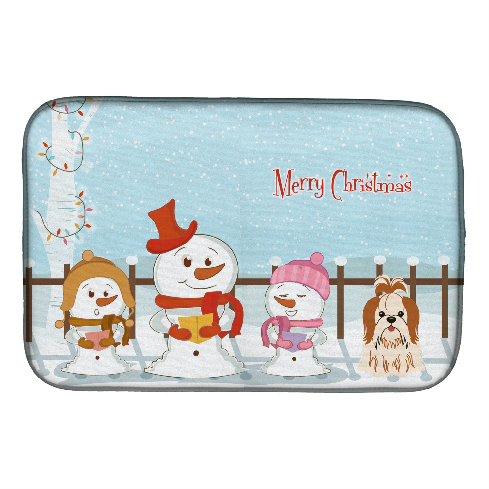 Caroline'S Treasures Merry Christmas Carolers Shih Tzu Red White Dish Drying Mat, 14 X 21
