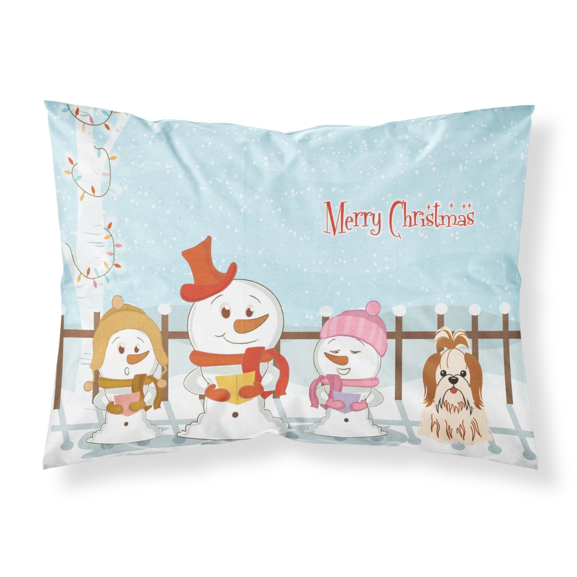 Caroline'S Treasures Merry Christmas Carolers Shih Tzu Red White Fabric Standard Pillowcase Bb2418Pillowcase, Multicolor