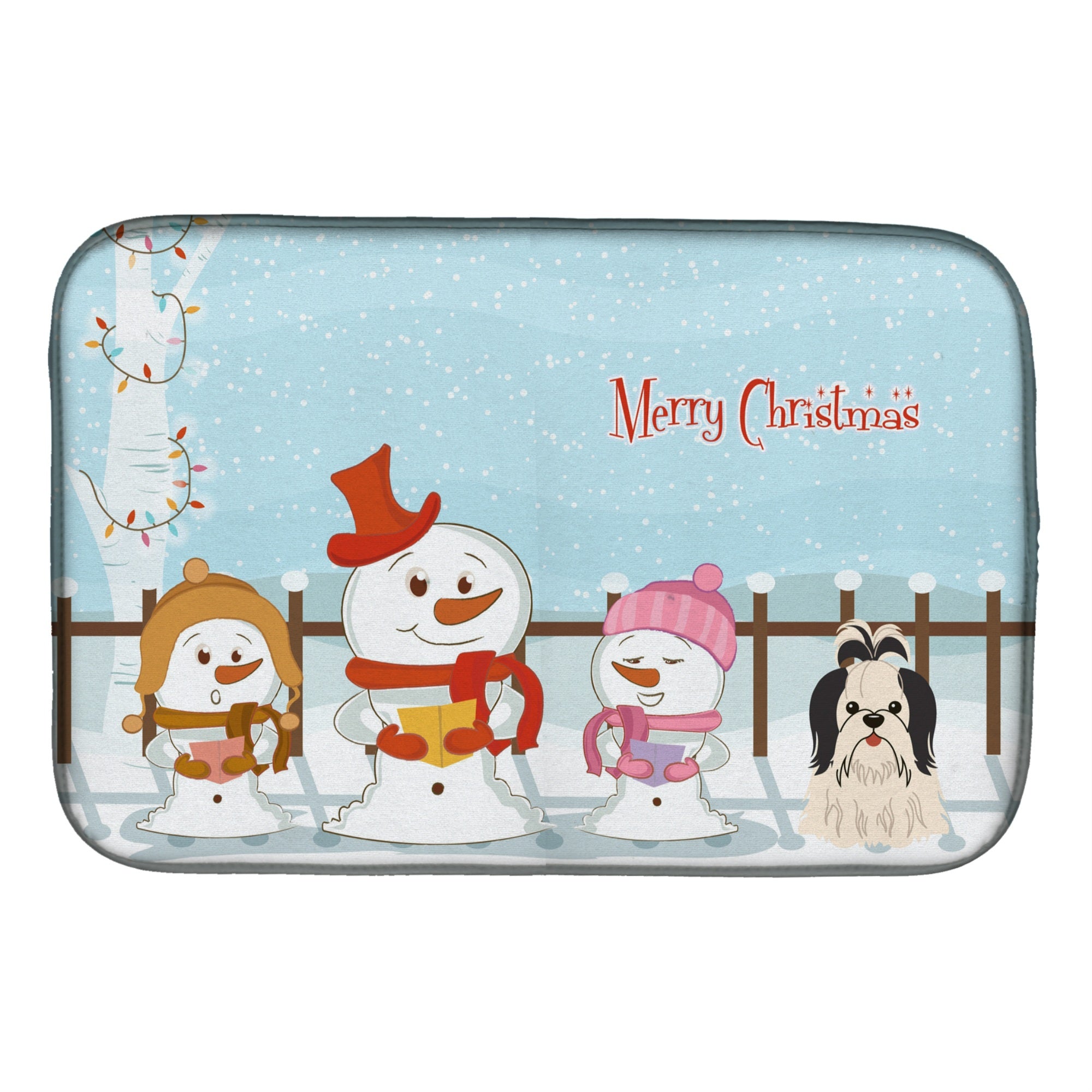 Caroline'S Treasures Merry Christmas Carolers Shih Tzu Black White Dish Drying Mat, 14 X 21