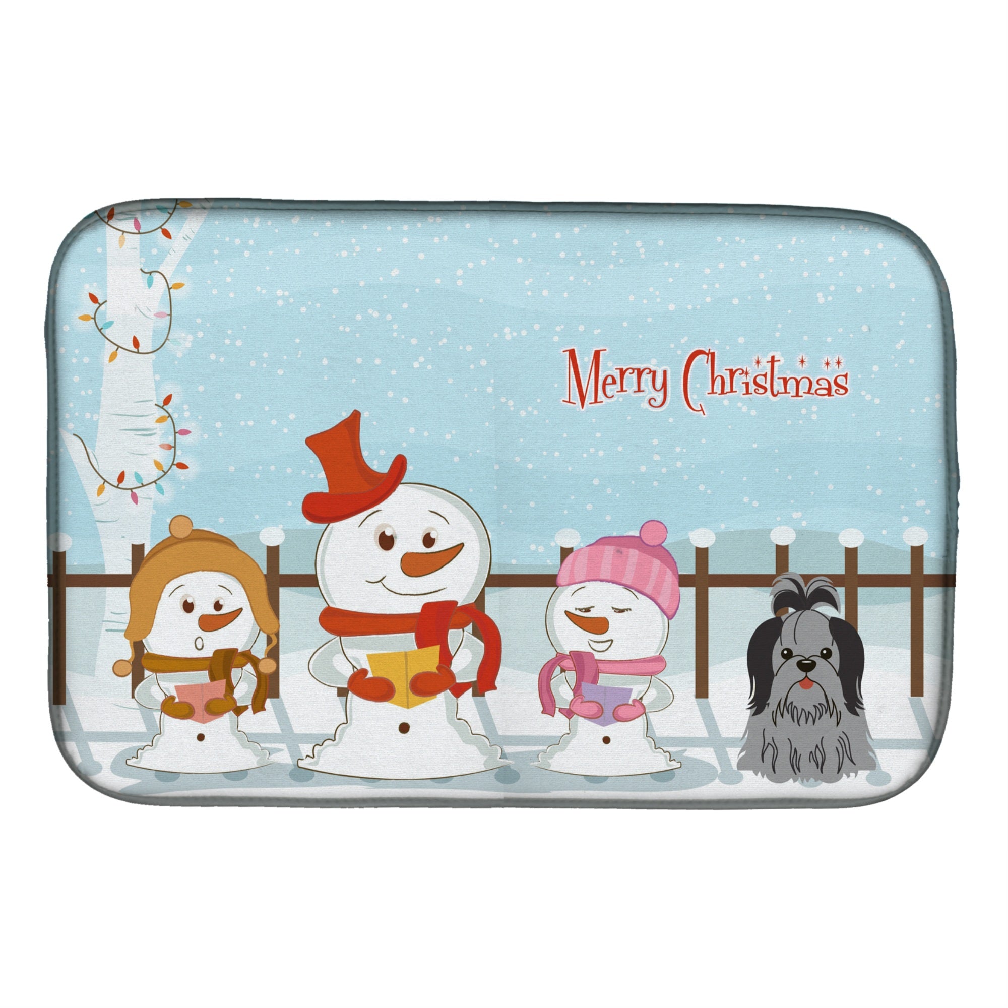 Caroline'S Treasures Merry Christmas Carolers Shih Tzu Black Silver Dish Drying Mat, 14 X 21