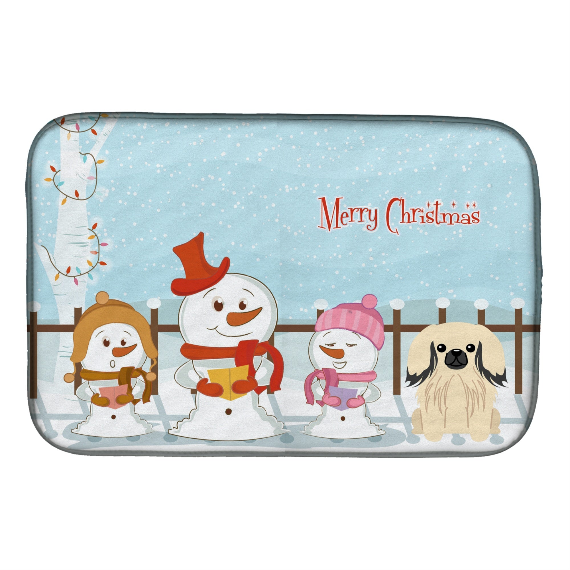 Caroline'S Treasures Merry Christmas Carolers Pekingese Cream Dish Drying Mat, 14 X 21