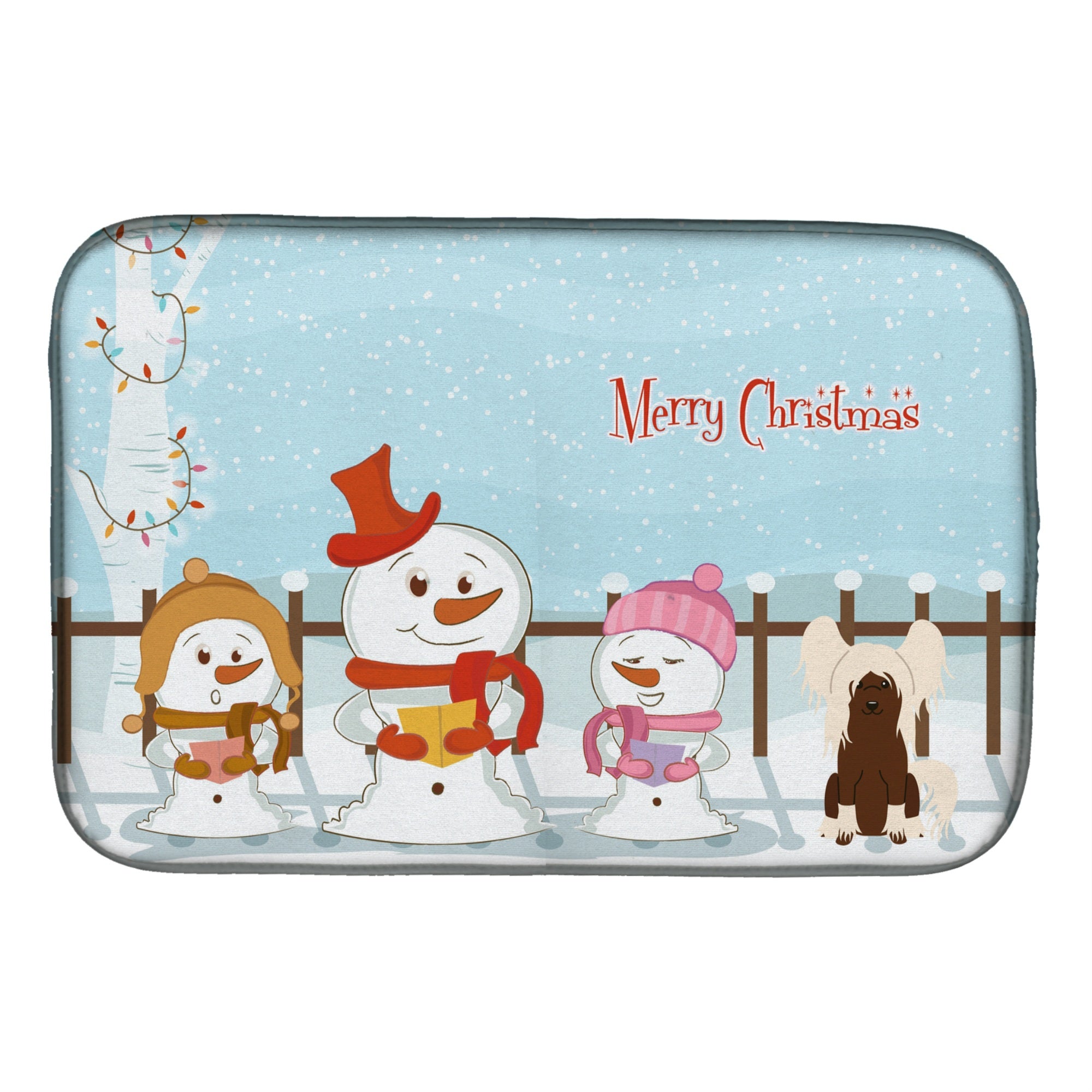 Caroline'S Treasures Merry Christmas Carolers Chinese Crested Cream Dish Drying Mat, 14 X 21