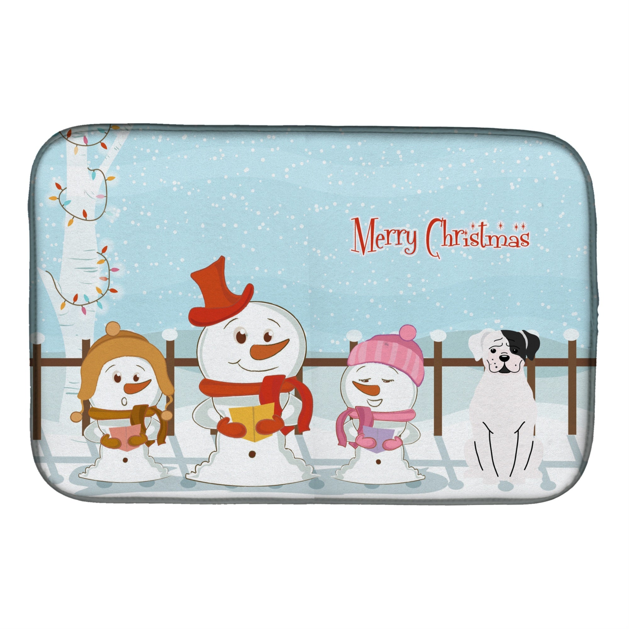 Caroline'S Treasures Merry Christmas Carolers White Boxer Cooper Dish Drying Mat, 14 X 21