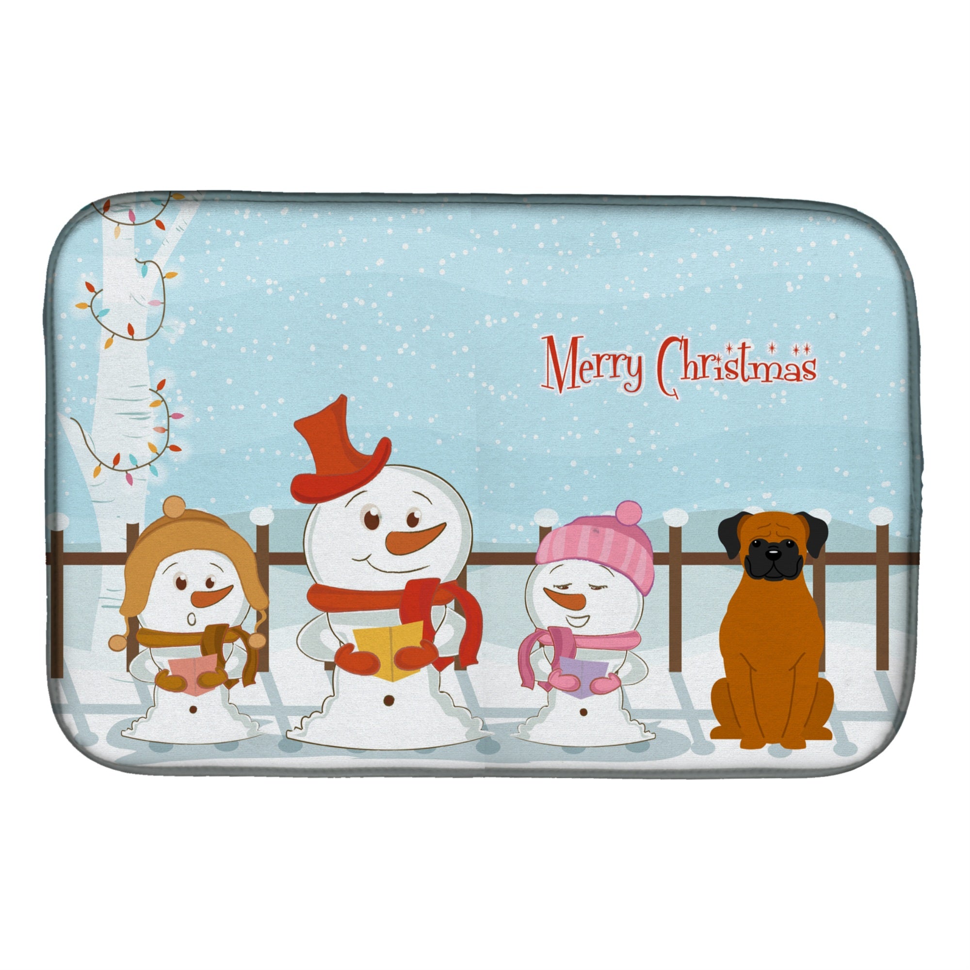 Caroline'S Treasures Merry Christmas Carolers Fawn Boxer Dish Drying Mat, 14 X 21
