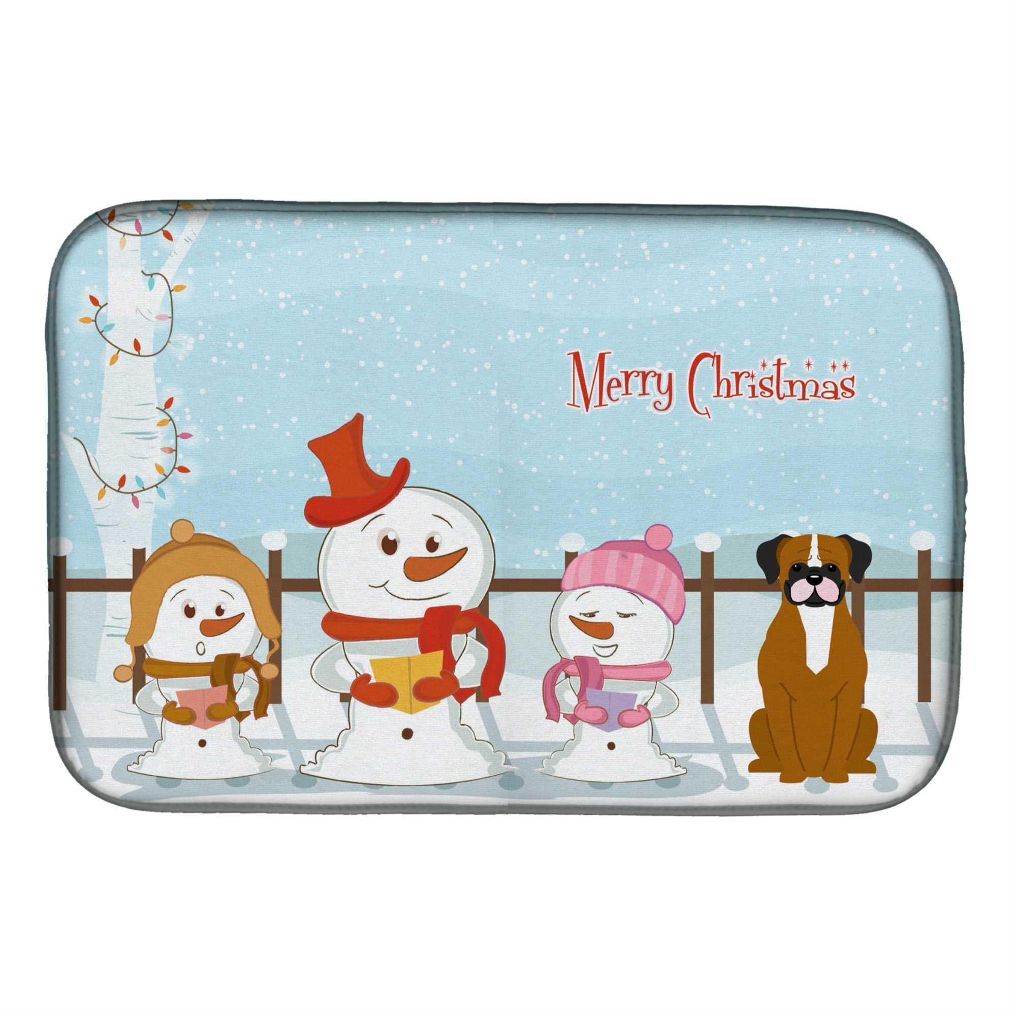 Caroline'S Treasures Merry Christmas Carolers Flashy Fawn Boxer Dish Drying Mat, 14 X 21