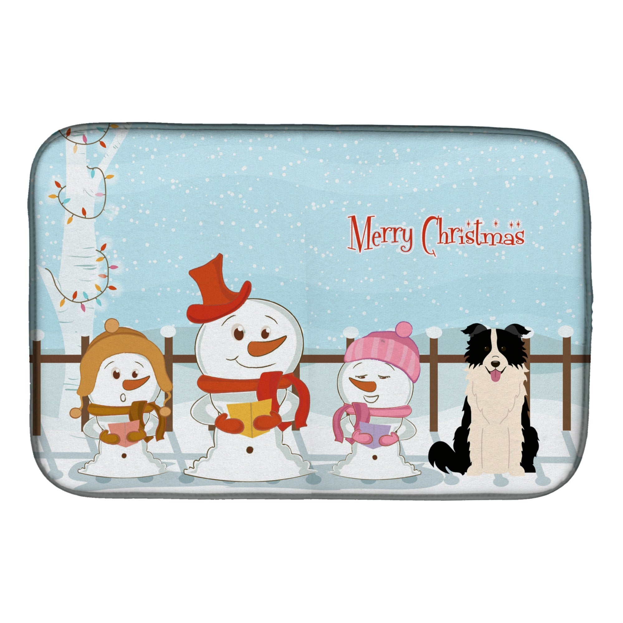 Caroline'S Treasures Merry Christmas Carolers Border Collie Black White Dish Drying Mat, 14 X 21