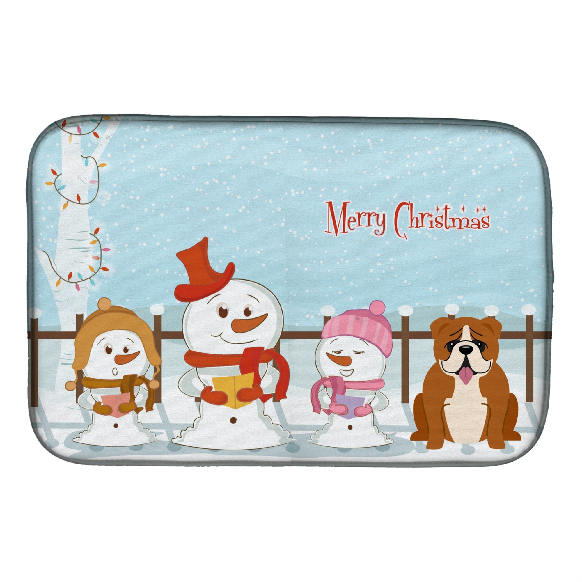 Caroline'S Treasures Merry Christmas Carolers English Bulldog Red White Dish Drying Mat, 14 X 21