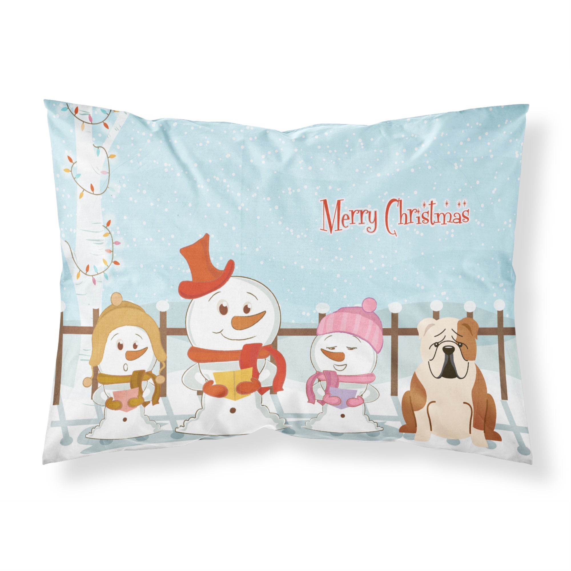 Caroline'S Treasures Merry Christmas Carolers English Bulldog Fawn White Fabric Standard Pillowcase Bb2456Pillowcase, Multicol