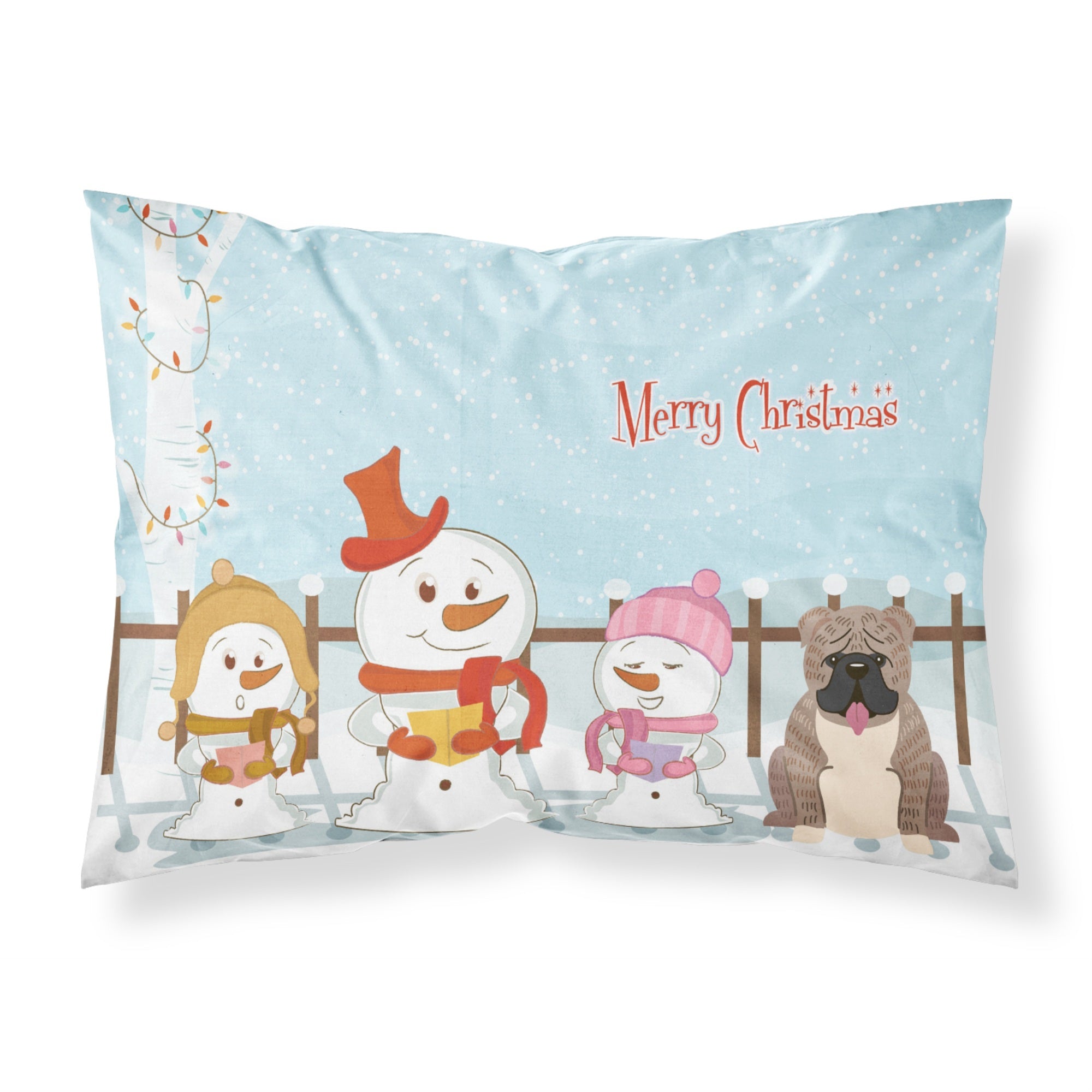 Caroline'S Treasures Merry Christmas Carolers English Bulldog Grey Brindle Fabric Standard Pillowcase Bb2457Pillowcase, Multic
