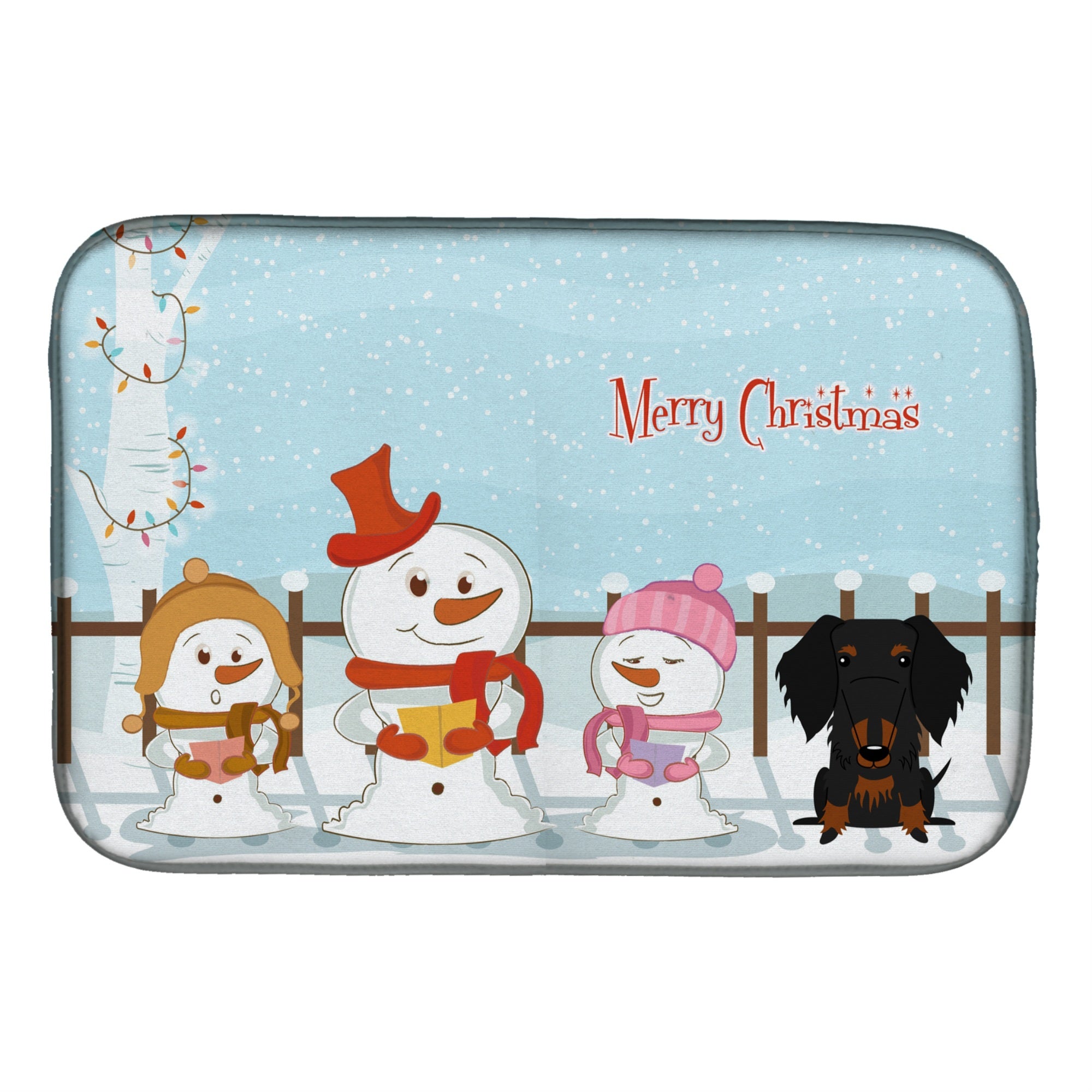 Caroline'S Treasures Merry Christmas Carolers Wire Haired Dachshund Black Tan Dish Drying Mat, 14 X 21