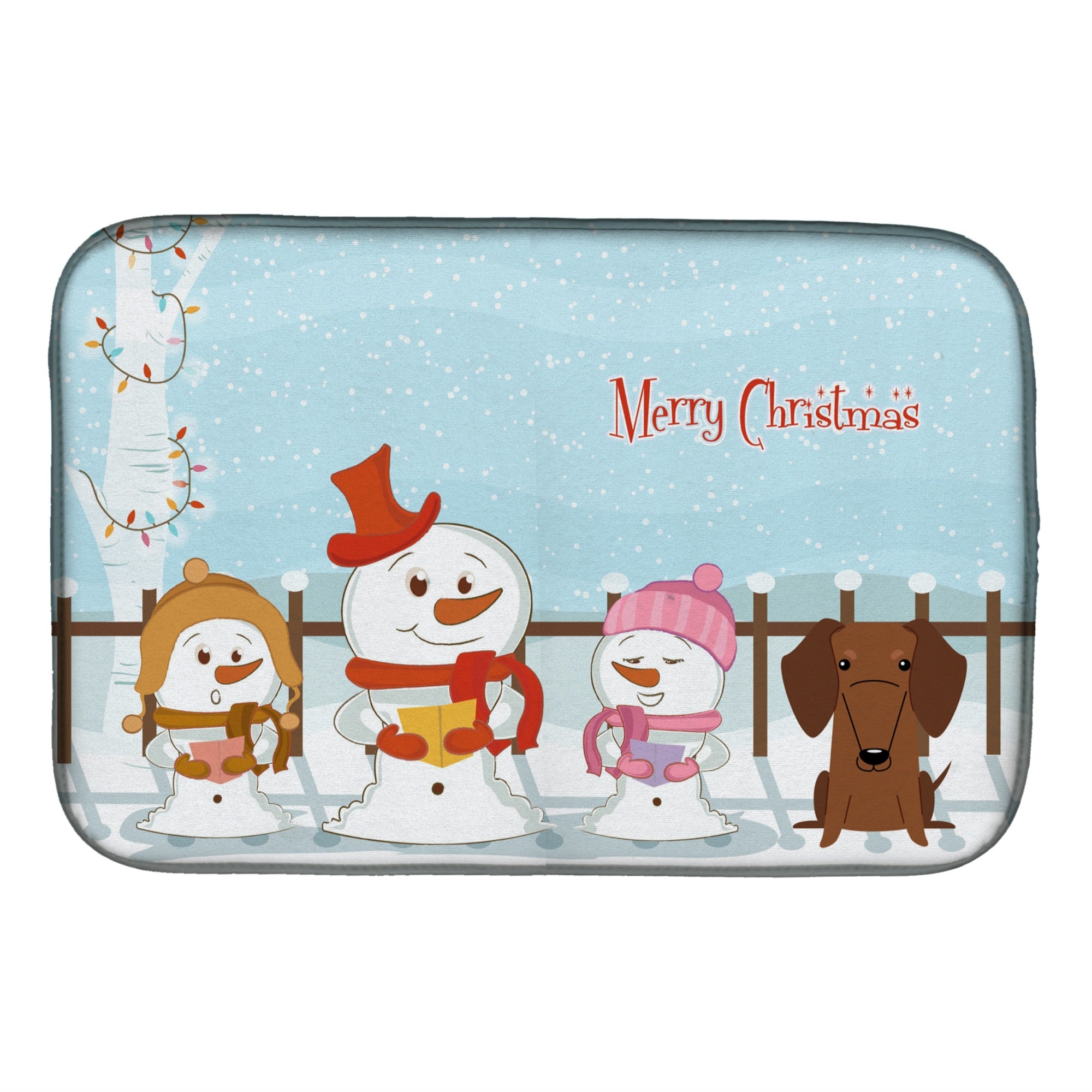 Caroline'S Treasures Merry Christmas Carolers Dachshund Red Brown Dish Drying Mat, 14 X 21