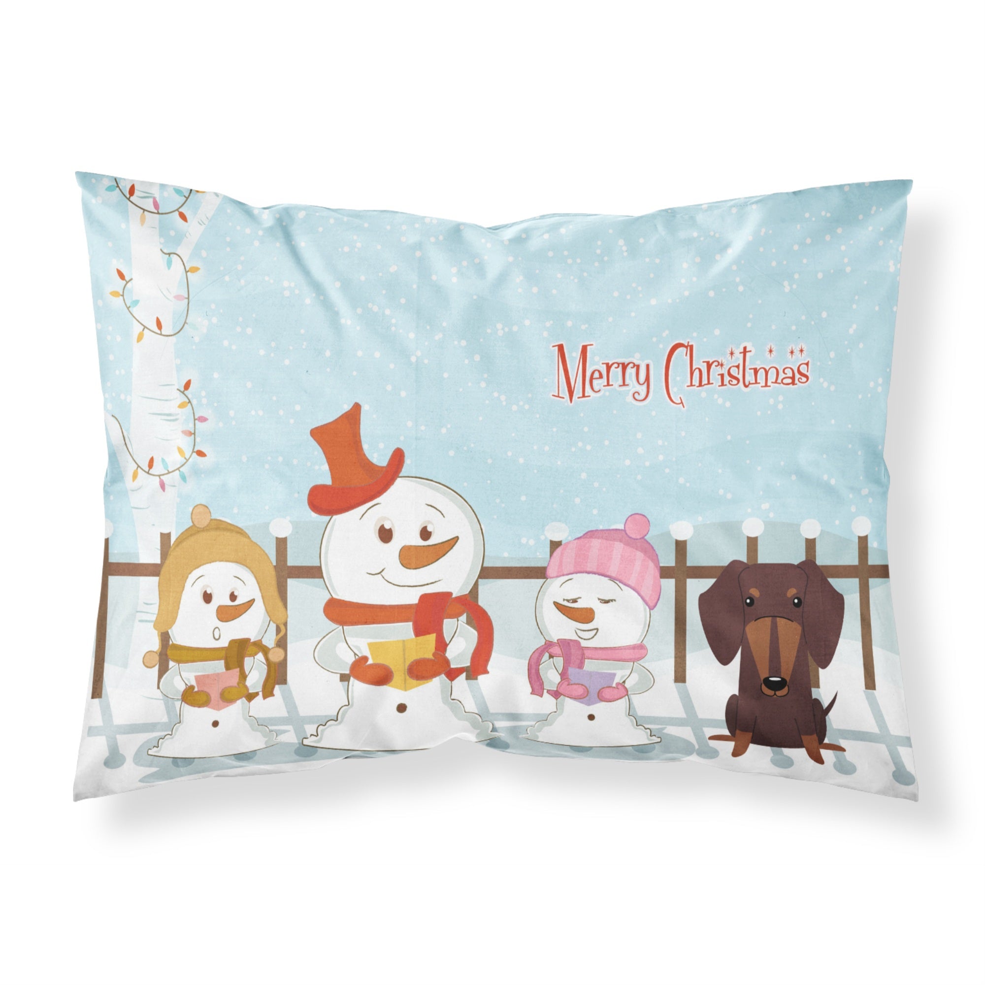 Caroline'S Treasures Merry Christmas Carolers Dachshund Chocolate Fabric Standard Pillowcase Bb2462Pillowcase, Multicolor