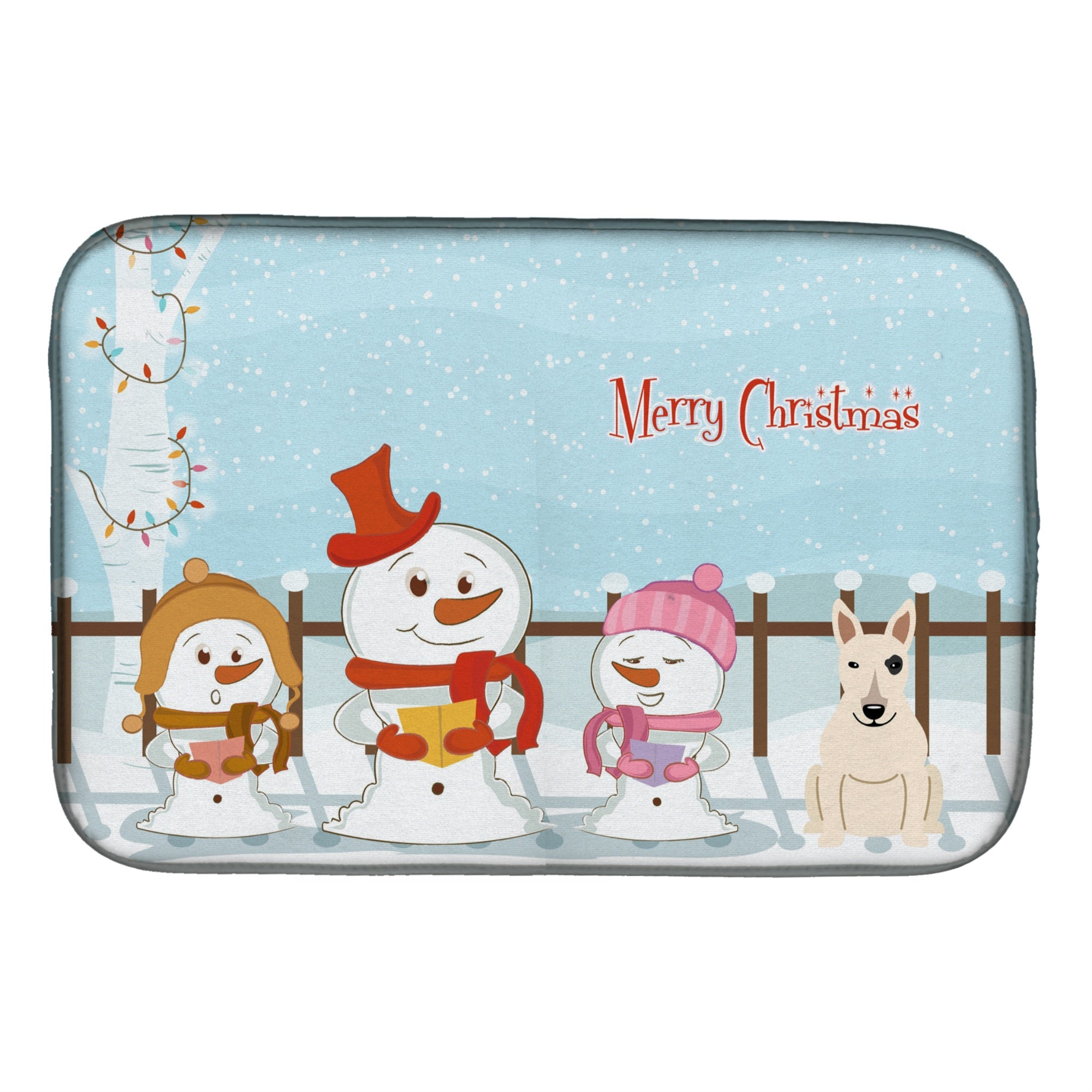 Caroline'S Treasures Merry Christmas Carolers Bull Terrier White Dish Drying Mat, 14 X 21