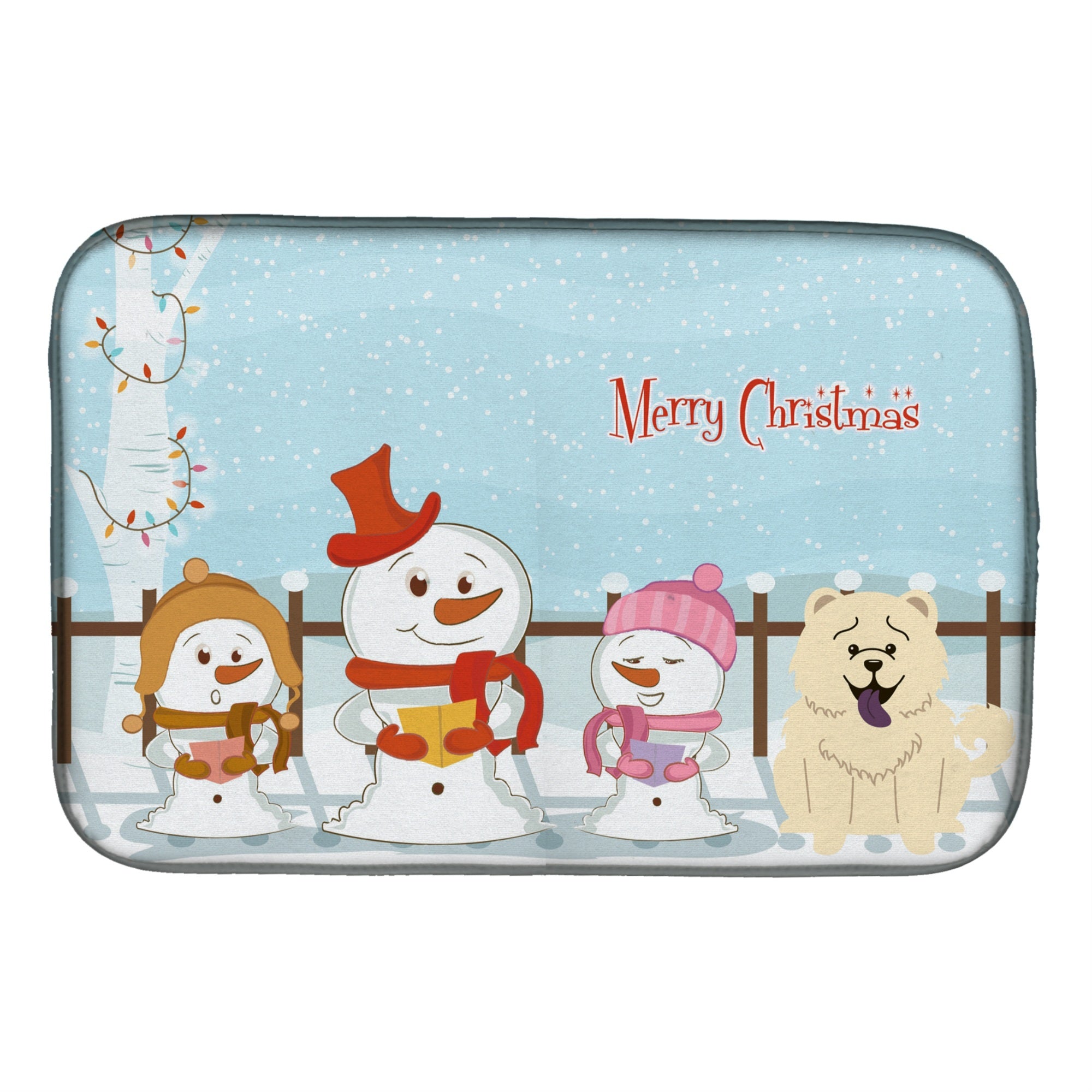 Caroline'S Treasures Merry Christmas Carolers Chow White Dish Drying Mat, 14 X 21
